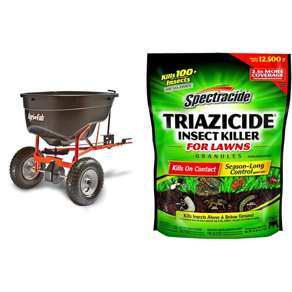 Agri-Fab 45-0463 130-Pound Tow Behind Broadcast Spreader & Spectracide Triazicide Insect Killer for Lawns Granules, 10 lb Bag, Kills All Listed Lawn-Damaging Insects