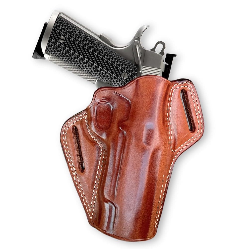 Premium The Ultimate Leather OWB Pancake Holster Open Top Fits, Sigg P-210 Legend Target Round Trigger Guard 9mm 5''BBL, Right Hand Draw, Brown Color #1267#