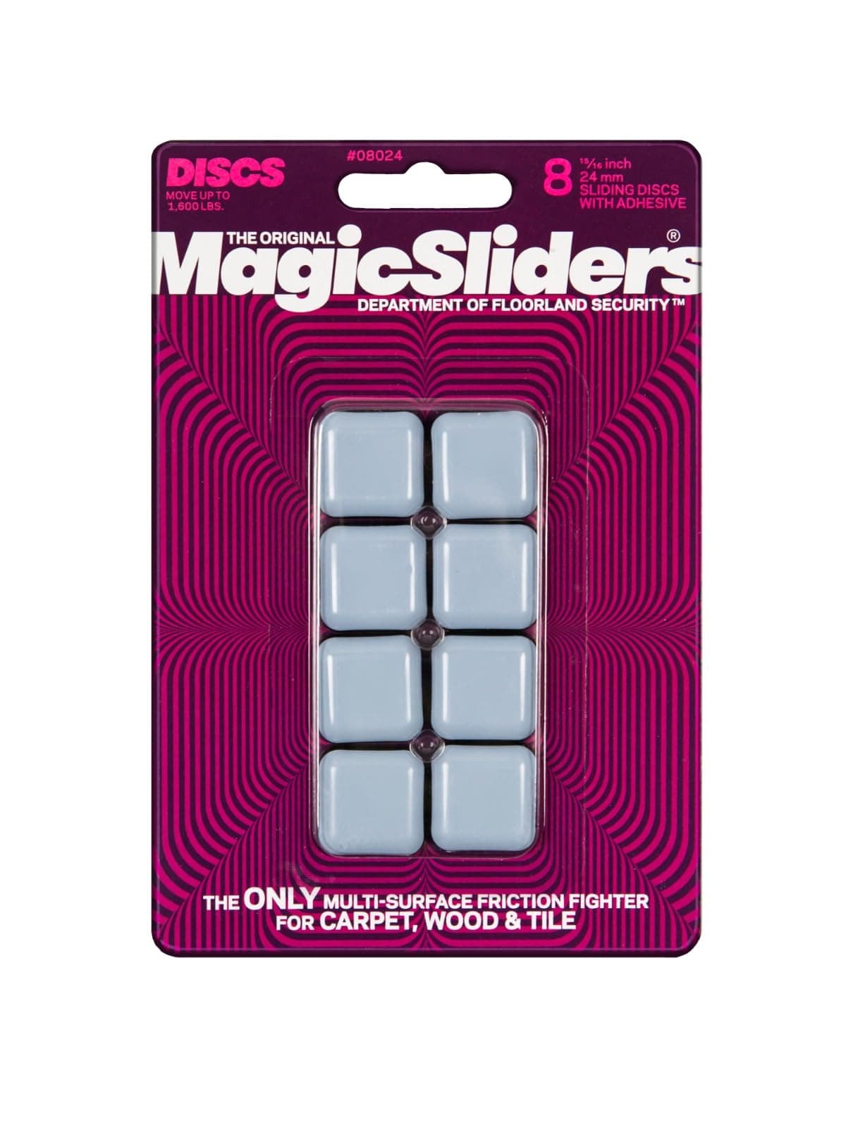 MAGIC SLIDERS - L P 8024 8 Pack 15/16" SQ Slider- Self-adhesive Furniture Disc Pad Sliders for Household Furniture to Protect Surfaces, Wood, Tile, Carpet, and Vinyl Floors