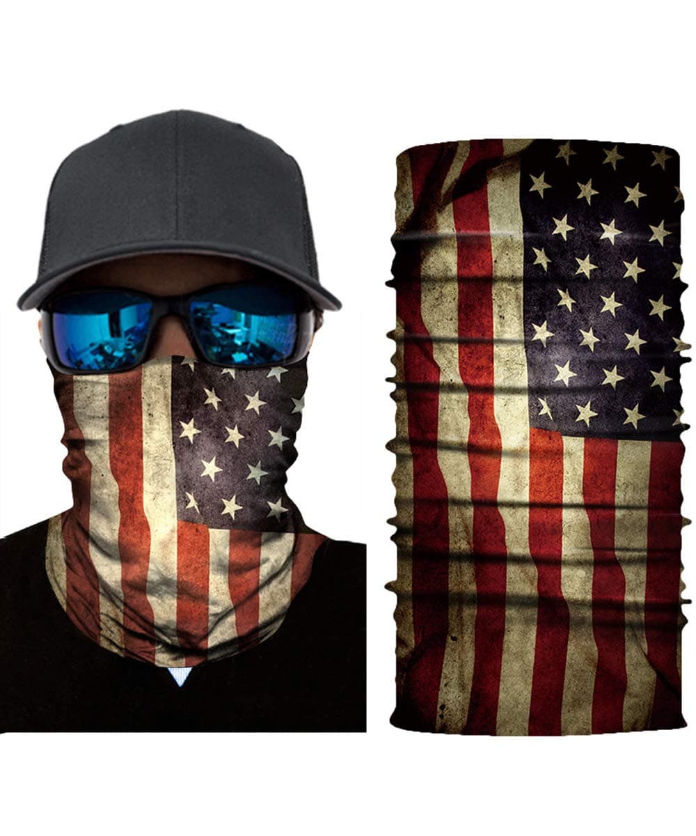 Neck Gaiter Face Mask, 3D Tube Seamless Durable USA Flag Skeleton Face Mask for Men Washable Bandana Sun Dust Protection Cover Balaclava Scarf Shield