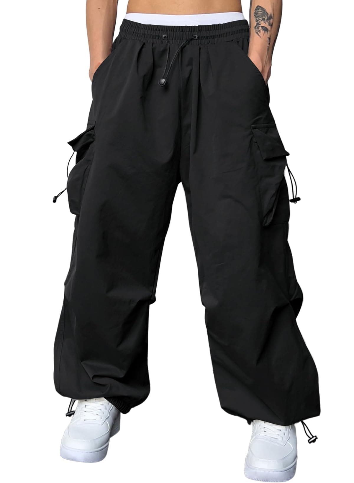 Men's Baggy Cargo Pants Trendy Casual Parachute Pant Loose Fit Harem Joggers with Pockets for Streetwear