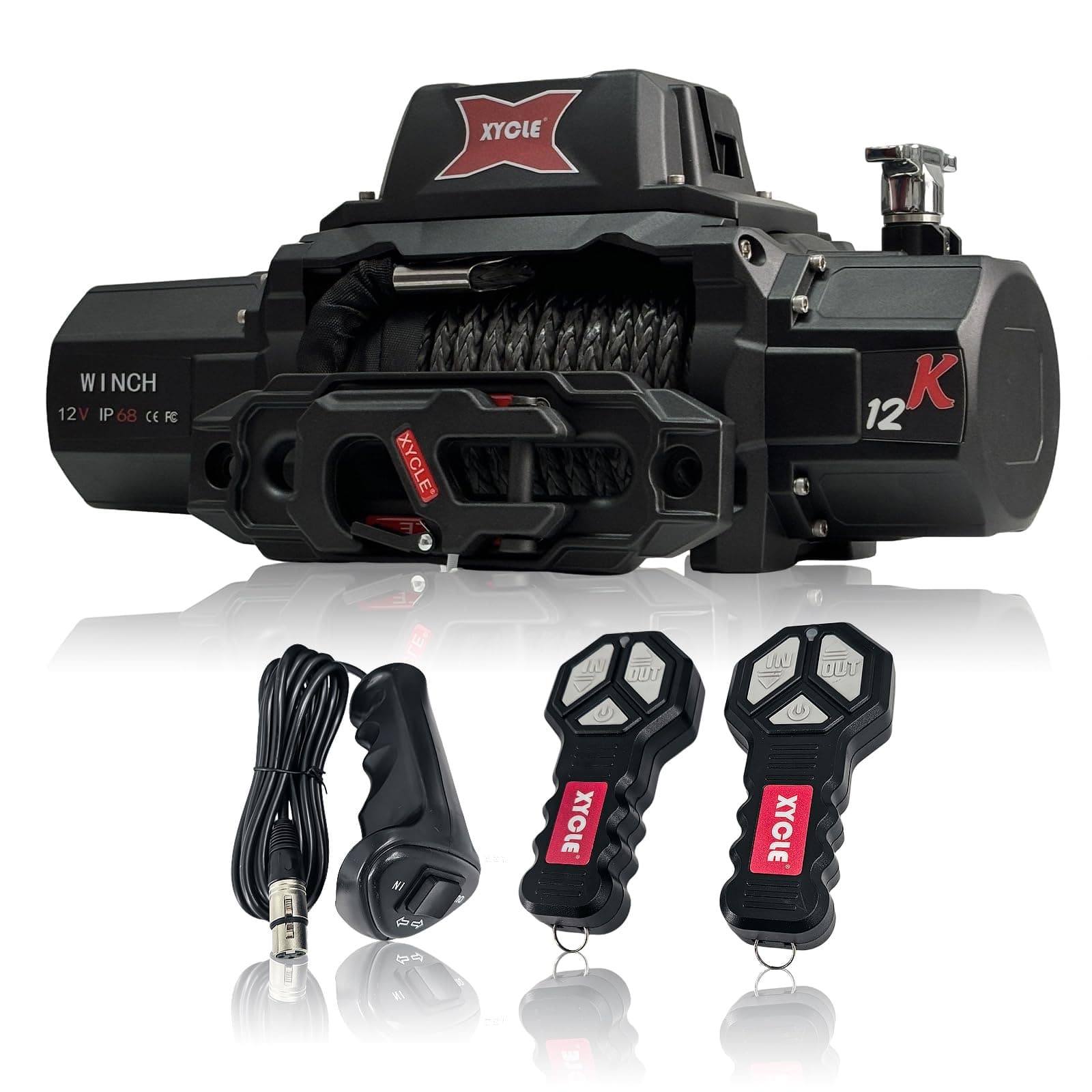 12000lbs Electric Winch 12V IP68waterproof Off-Road Vehicle Rescue winchs with2wireless Remote Controls and1/2"Synthetic Rope Suitable for Towing SUVs,Loggers,Trucks,Trailers,Jeeps,4WD(Black)