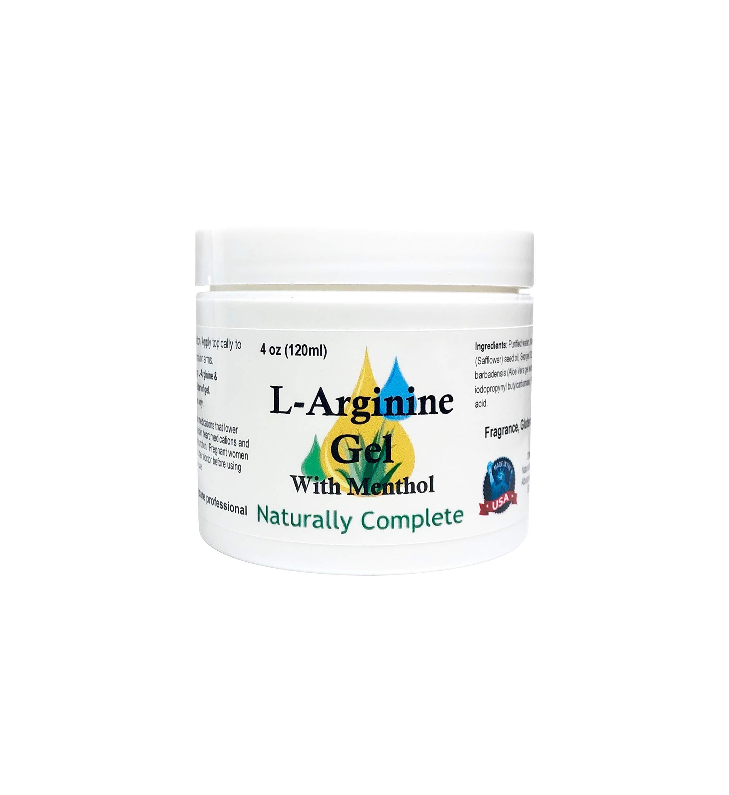 L-Arginine with Menthol 4 oz. Jar - Non-GMO - Soy-Free - Paraben Free - Made in The USA