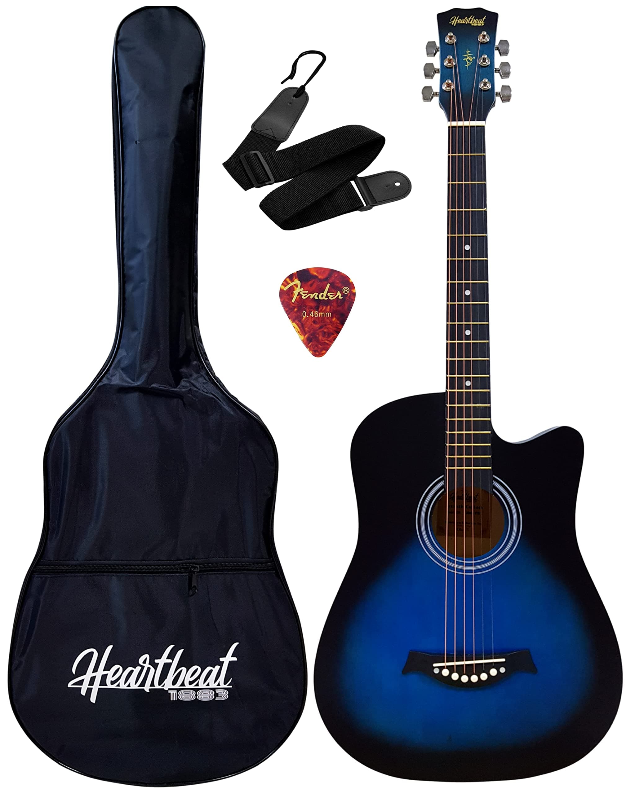 Acoustic Guitar with Waterproof Bag, Belt, Pick, 38in (Matte Blue)