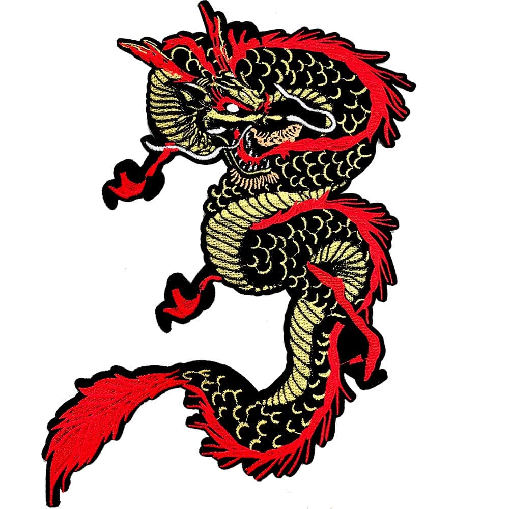 Gold Dragon Embroidered Applique Iron On Sew On Patch, Chinese Dragon Sew On or Iron On Patches for DIY Costume, Jeans, Jackets, Clothing, Bags (Red Gold)