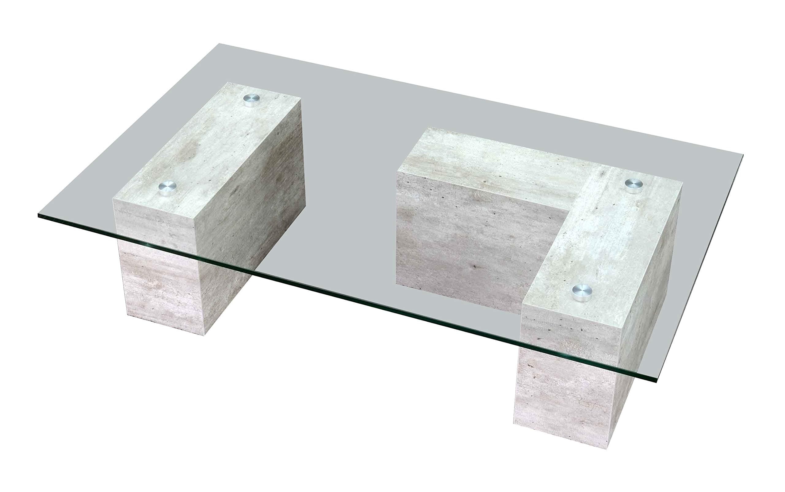 Low Table Muretto Concrete Finish cm 100 x 60 H27 in Melamine 'Worked In Folding with Tempered Glass Thickness 1 cm. Italian entirely Product