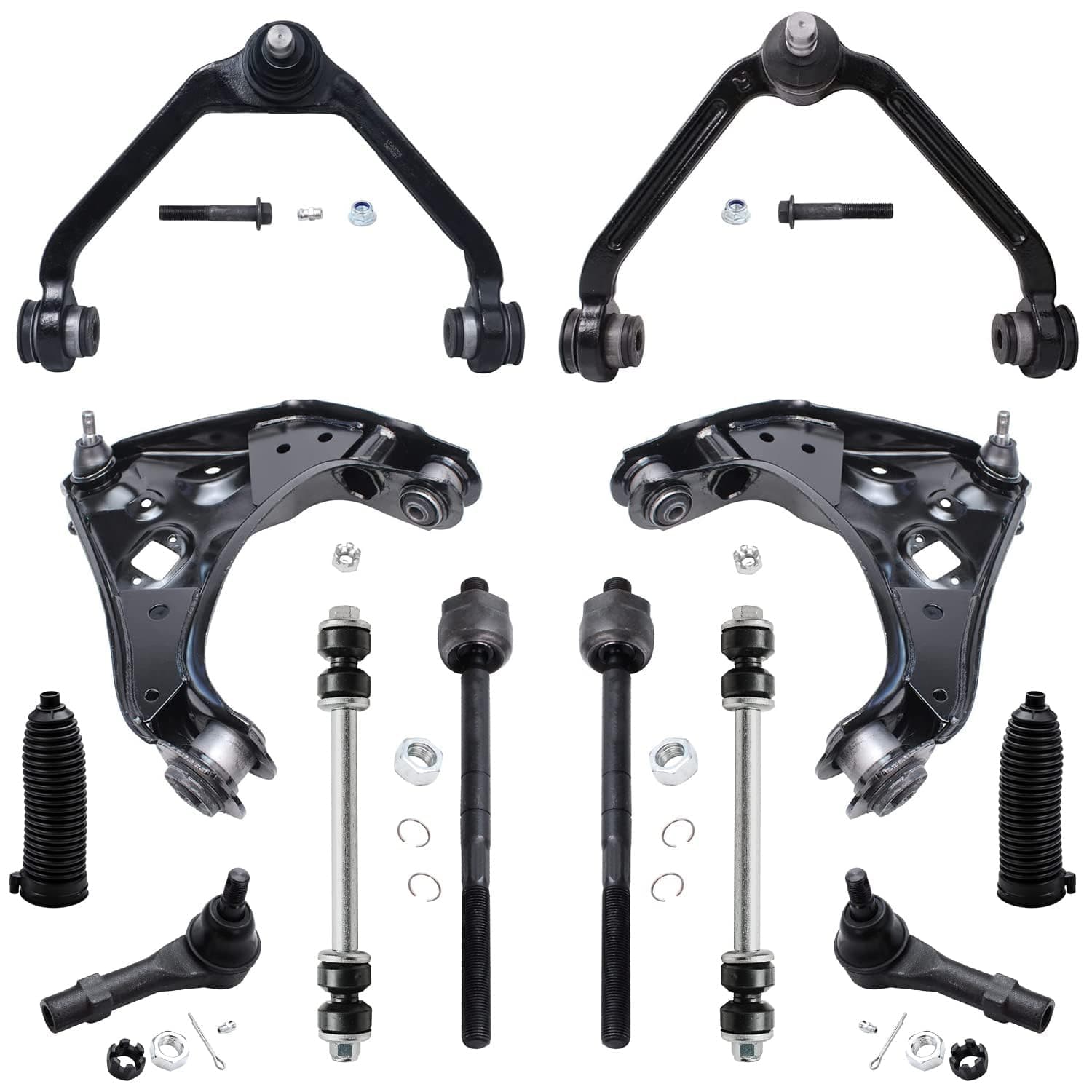 Detroit Axle - Front End 12pc Suspension Kit for Ford Explorer Ranger Mazda B2500 B3000 Mercury Mountaineer Upper Lower Control Arms Ball Joints Sway Bars Inner Outer Tie Rods -Not for Coil Spring Sus