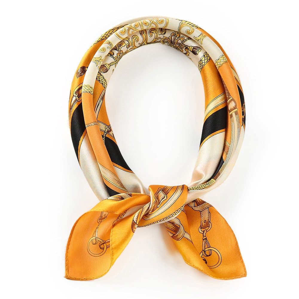 ANDANTINO 100% Pure Mulberry Silk Small Square Scarf -21'21'- Breathable Lightweight Neckerchief -Digital Floral Printed Headscarf (ORANGE)