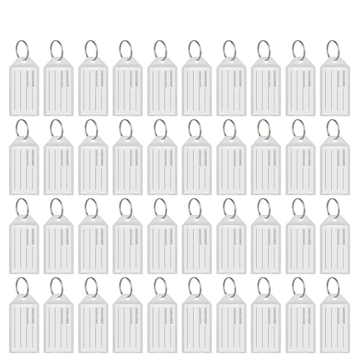 Hotgod 100 Pcs White Plastic Key Tags with Split Ring Label Window Id Luggage Tag Key Ring Keychain