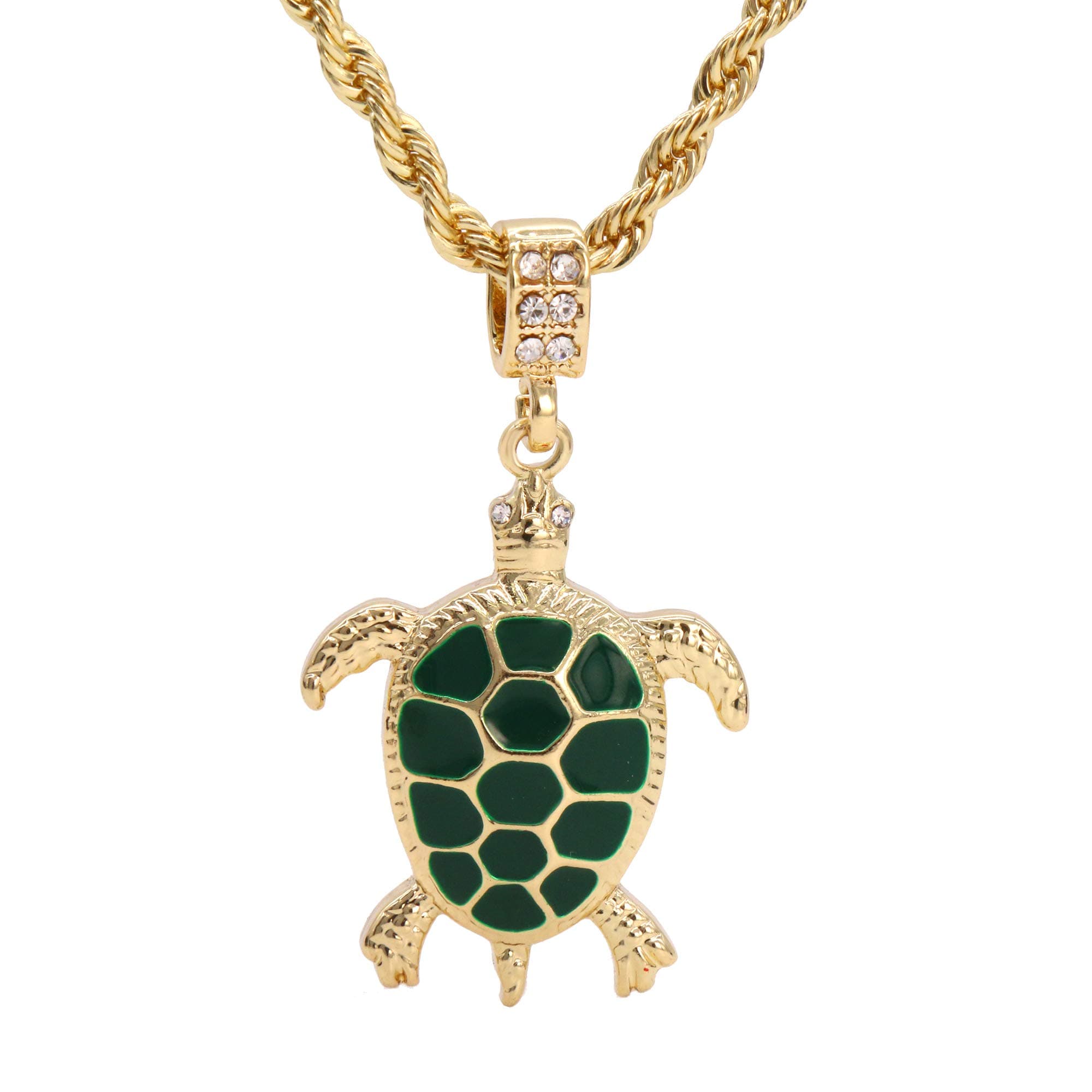 Mens 14k Gold Plated Bush Sea Lucky Turtle Pendant Green Shel 4mm 24" Rope Chain Necklace hip hop Jewelry L2jk