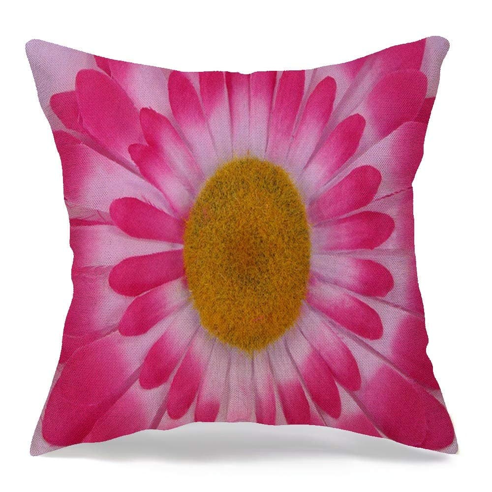 Pillow Cover Red Close Shutter Pink Gerber Daisey Artificial Flower Vibrant Nature Color Flora Floral Outdoors Soft Decorative Linen Square Throw Pillow for Couch Sofa Cushion Cover 16x16 inch
