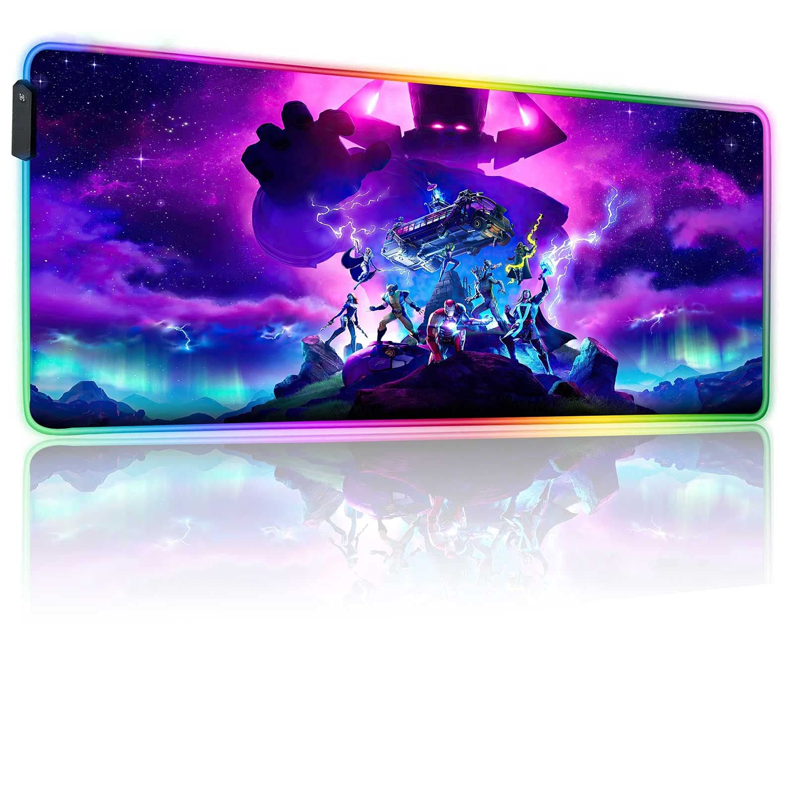 Customized RGB Gaming Mouse Pad for Fortnite-Marvel Nexus War,Mousepad With12 Lighting Modes & Non-Slip Rubber Base,Glowing Laptop Desk Pad,Computer Keyboard and Mice Combo Pads Mouse Mat 31.5X11.8