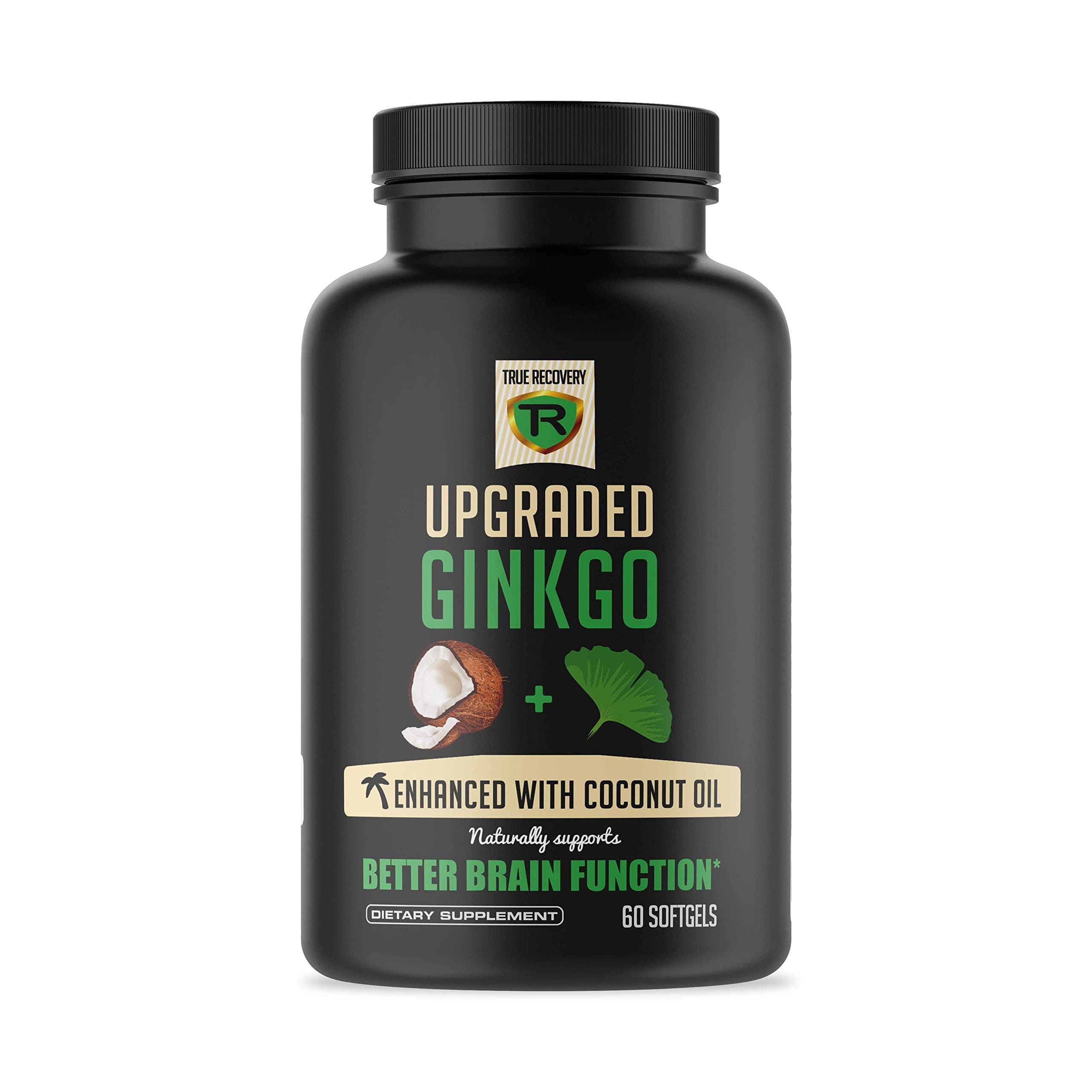 Extra Strength Ginkgo Biloba - Enhanced with Coconut Oil for Better Absorption - Brain Supplement Supports Focus, Memory, Brain Function & Mental Performance - Vegan, Non-GMO (60 Capsules) (Black)