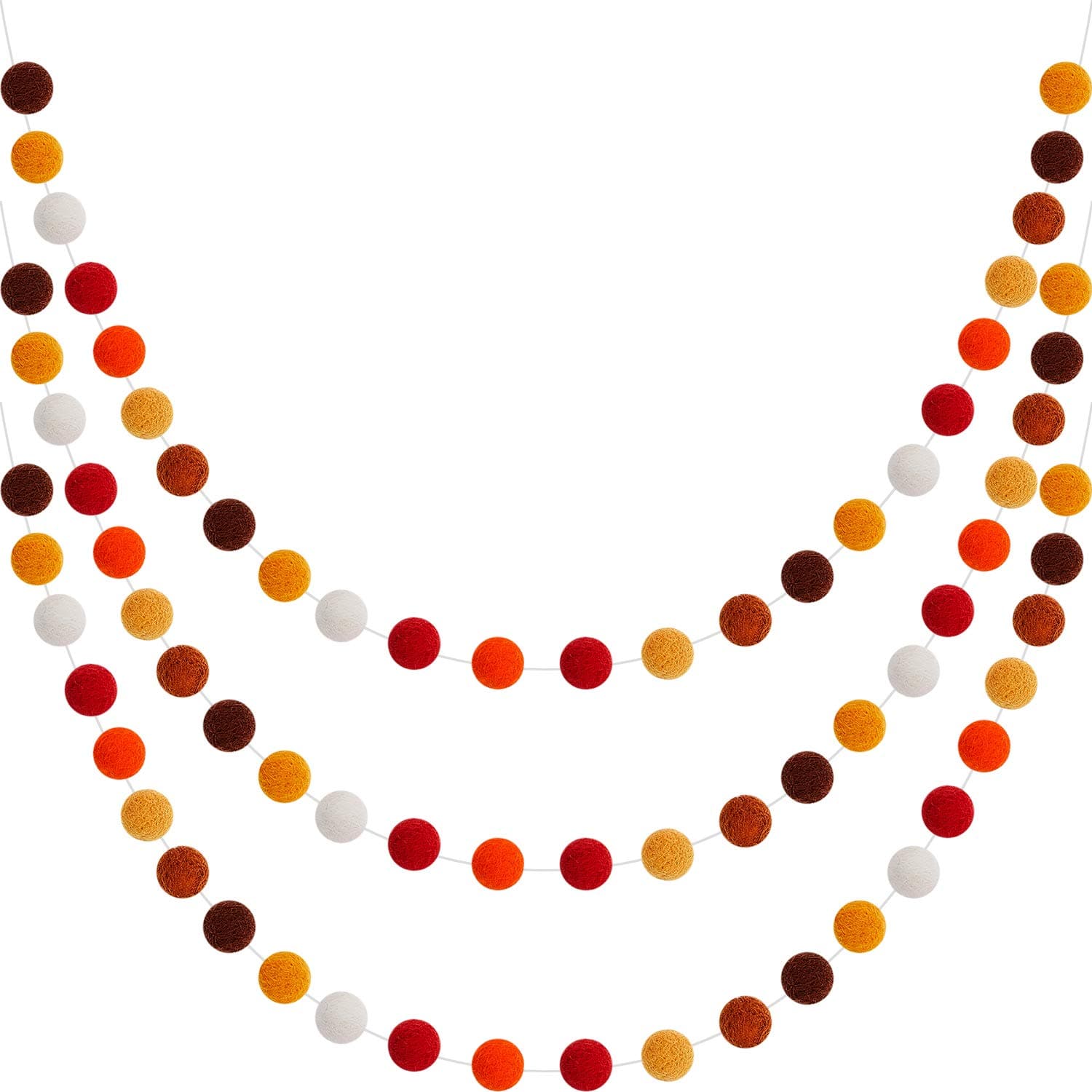 WILLBOND Wool Felt Ball Garland Colorful Pom Pom Garland Handmade 6.5 Feet Long 24 Ball Felt Ball Garland for Fall Autumn Halloween Thanksgiving Christmas Home Wall