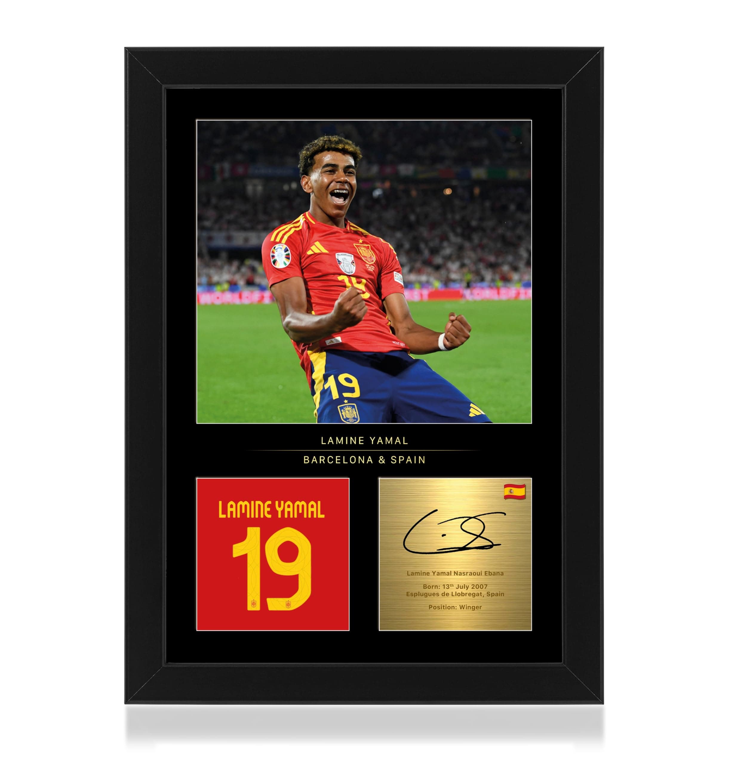 Win FC Lamine Yamal A4 Framed Photo Display - Reproduced Digital Signature- Gift for Spain and Barcelona Fans