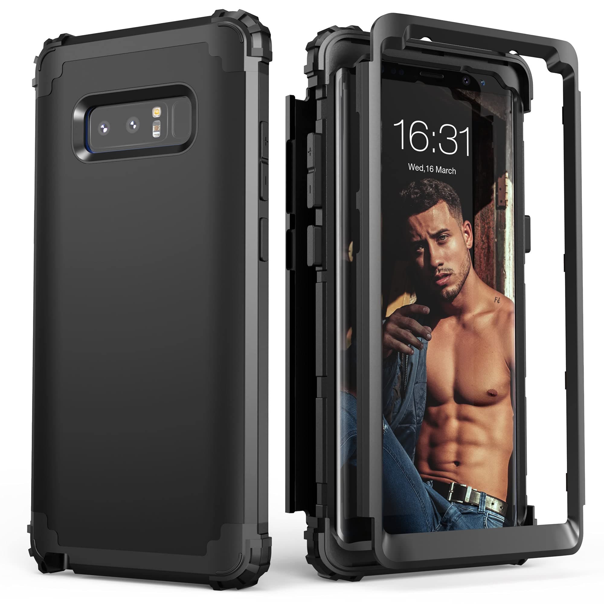 IDweel for Galaxy Note 8 Case, 3 in 1 Shockproof Slim Hybrid Heavy Duty Protection Hard PC Cover Soft Silicone Rugged Bumper Full Body Case for for Galaxy Note 8, Black