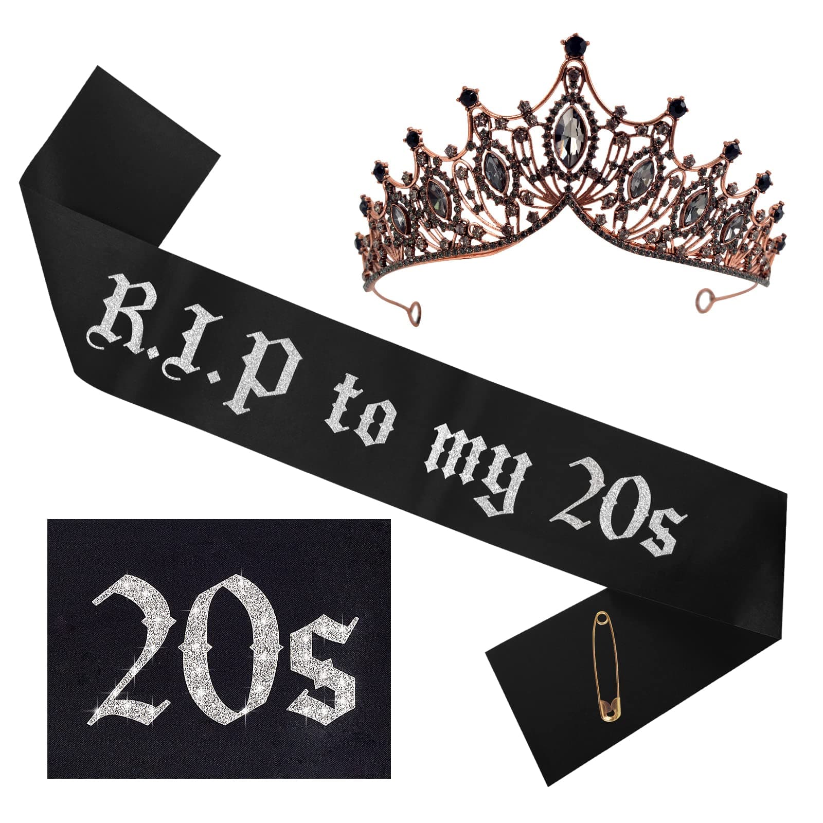 R.I.P to My 20s Sash with Black Crown for Girl's 30th Birthday Funeral Decorations