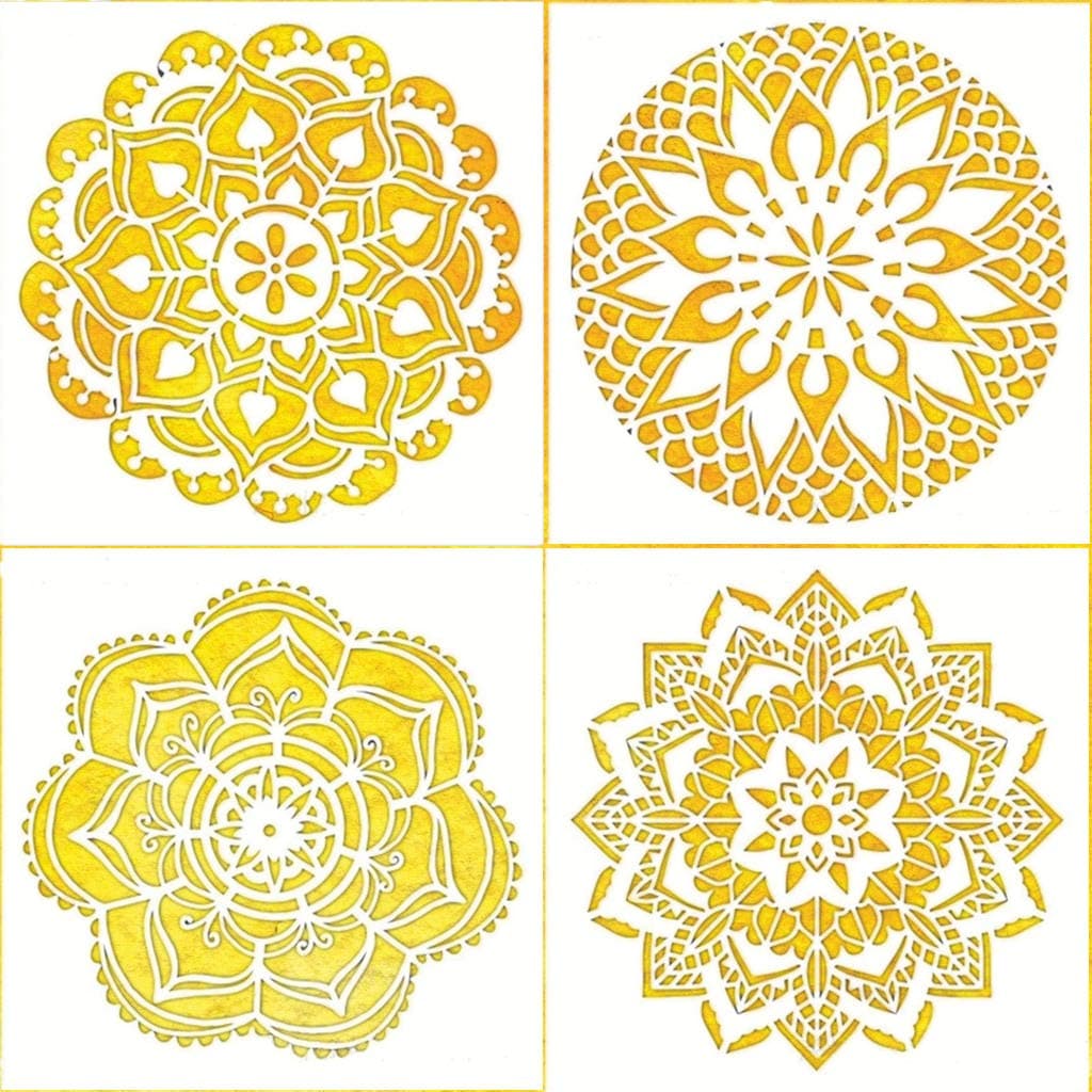 OBUY Mandala Stencils Set (7.8x7.8 Inch) Laser Cut Painting Stencil Floor Wall Tile Fabric Wood Stencils -Reusable Template(Pack of 4)