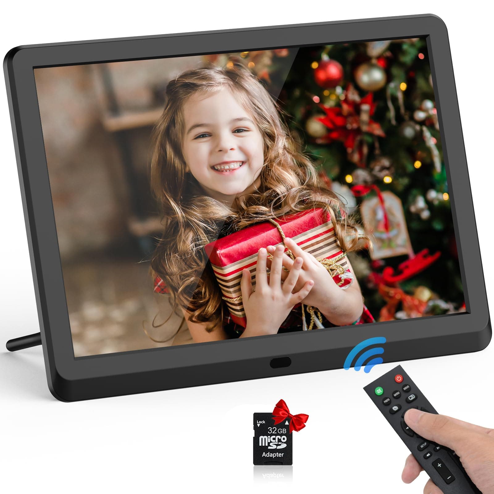 Digital Photo Frame 10 inch with 32GB Card & Remote Control, Digital Picture Frame 1920x1080 Full IPS Display with Music/Video Player/Calendar/Alarm