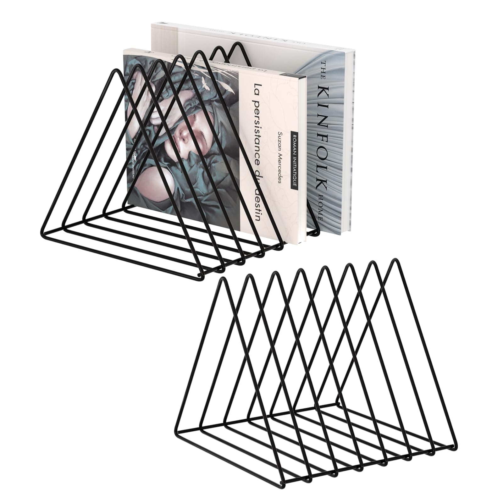 Urban Deco Triangle Desk Organizers Metal Wire Magazine Holder 7 Sections Decorative Organizer Vinyl Record Storage Office File Organizer For Desk - Black Magazine File Holder - Pack of 2