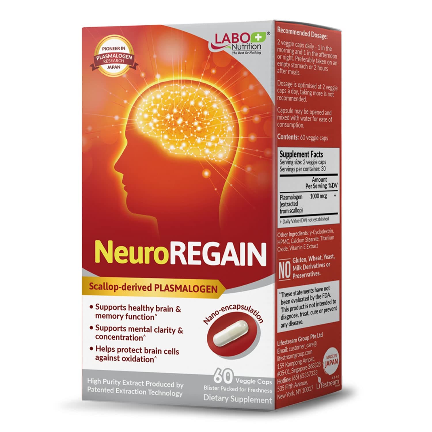 NeuroREGAIN - Scallop-derived PLASMALOGEN for Brain Deterioration, Memory, Alertness, Learning, Concentration and Other Cognitive Functions – Suitable for Seniors, Adult Men & Women