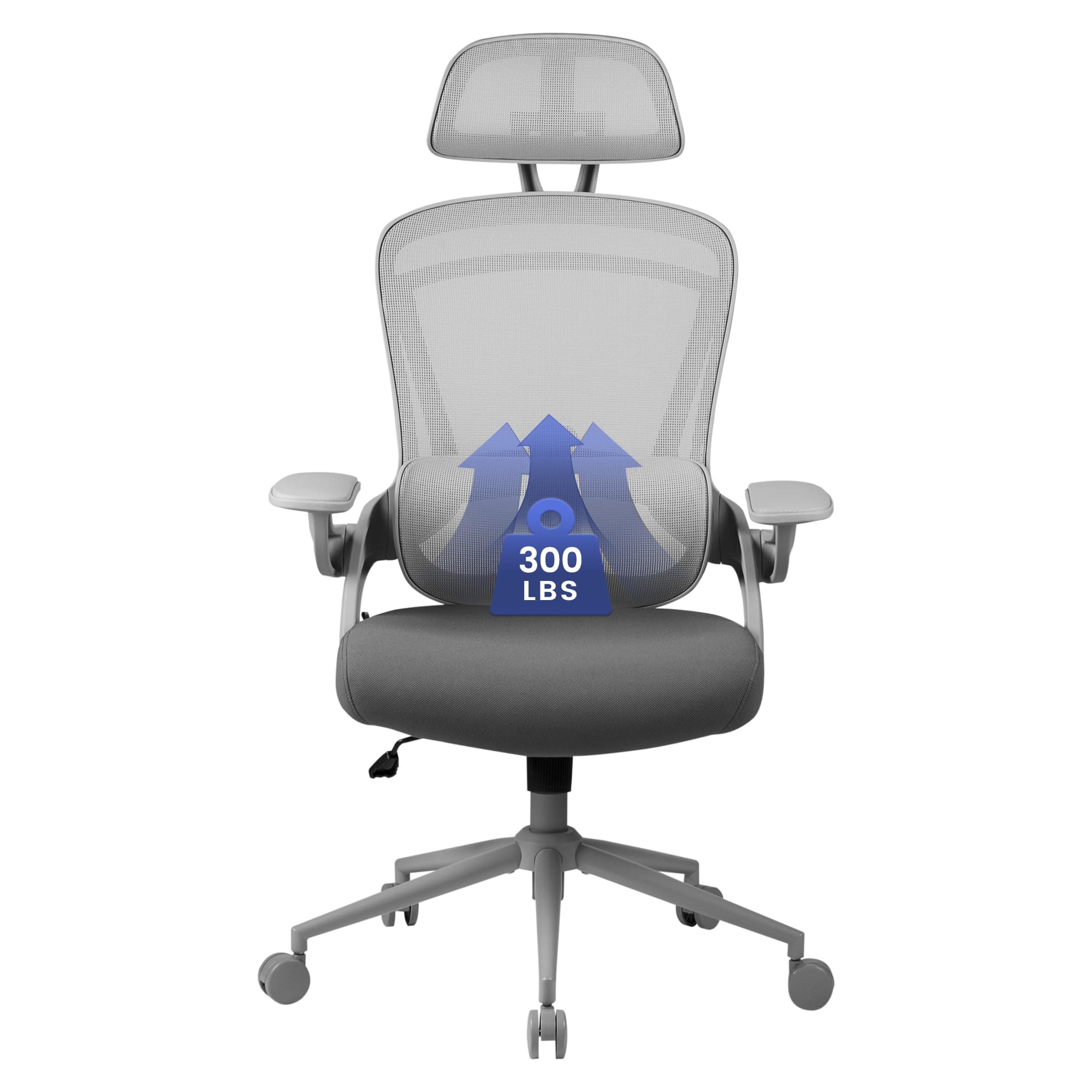 ErgoFlip Ergonomic Office Chair - Mesh Office Chair with Adjustable Headrest, Lumbar Support & Blade Wheels - Executive Swivel Desk Chair, Gaming Chair for Comfort and Durability （Grey）