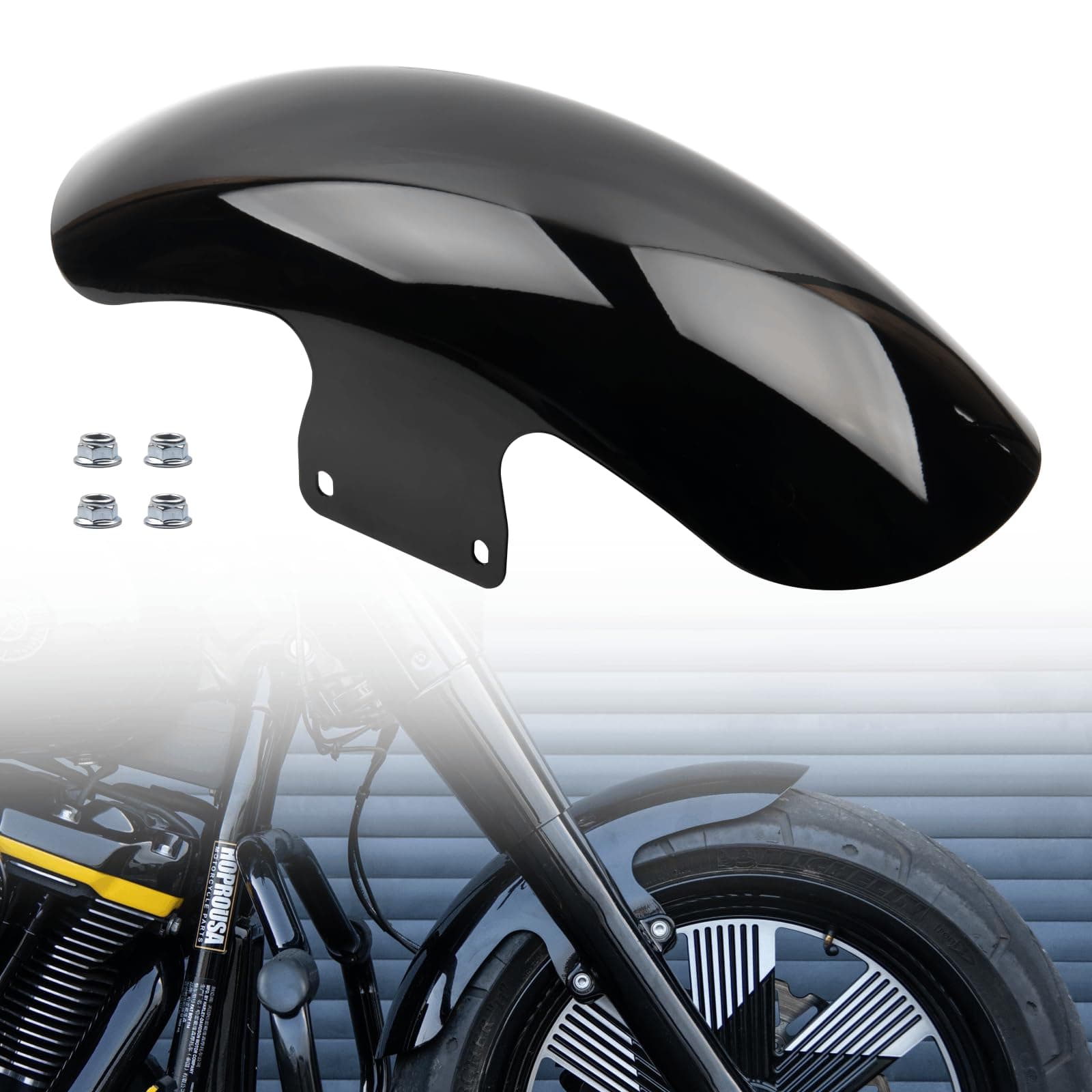 Fatboy Front Fender Compatible with '18-later Harley Fatboy 18 inch Wheel Stock Size Replacement Stainless Steel Short Front Fender (Gloss Black Finish)