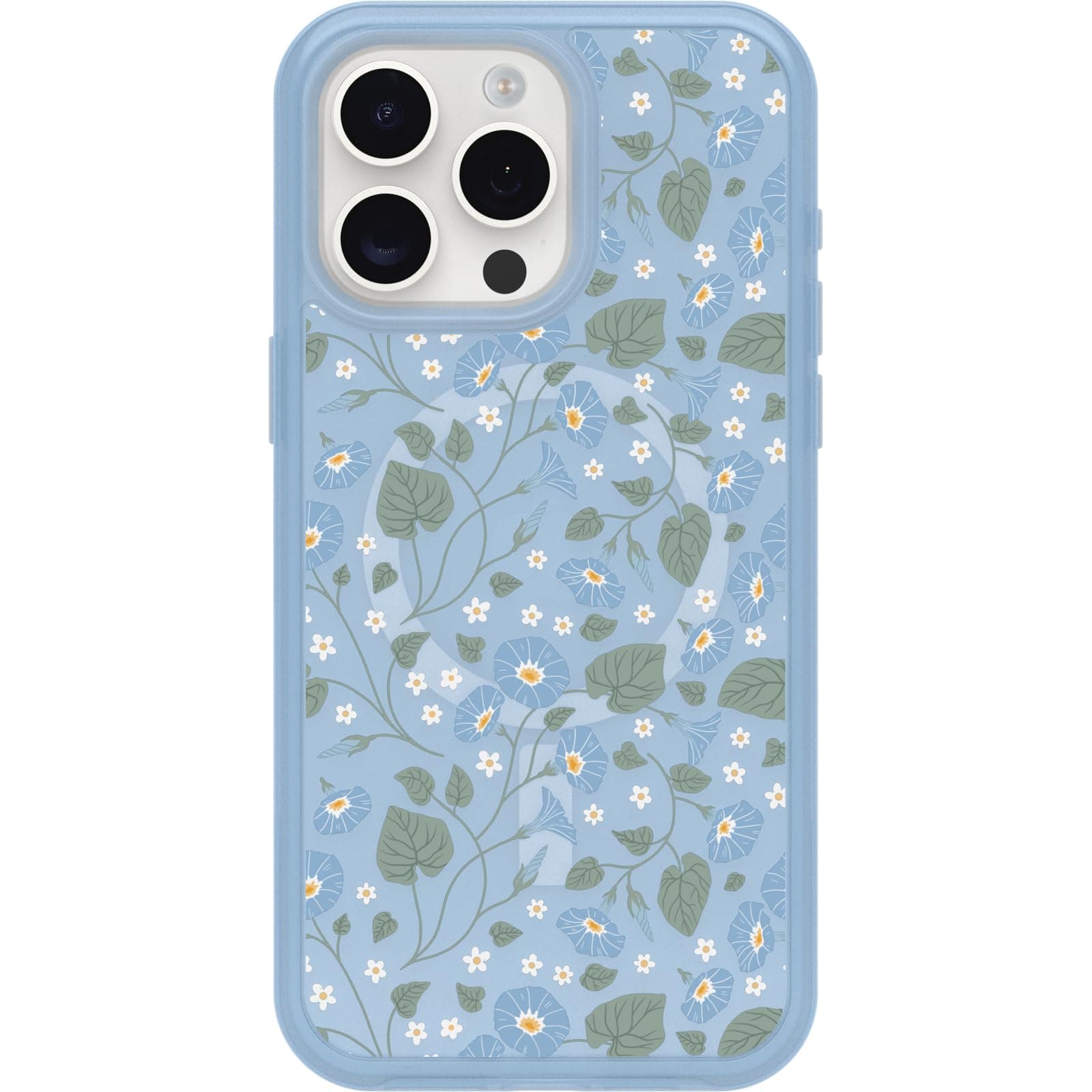 OtterBoxiPhone 15 Pro MAX (Only) Symmetry Series Clear Case - DAWN FLORAL (Blue), snaps to MagSafe, ultra-sleek, raised edges protect camera & screen