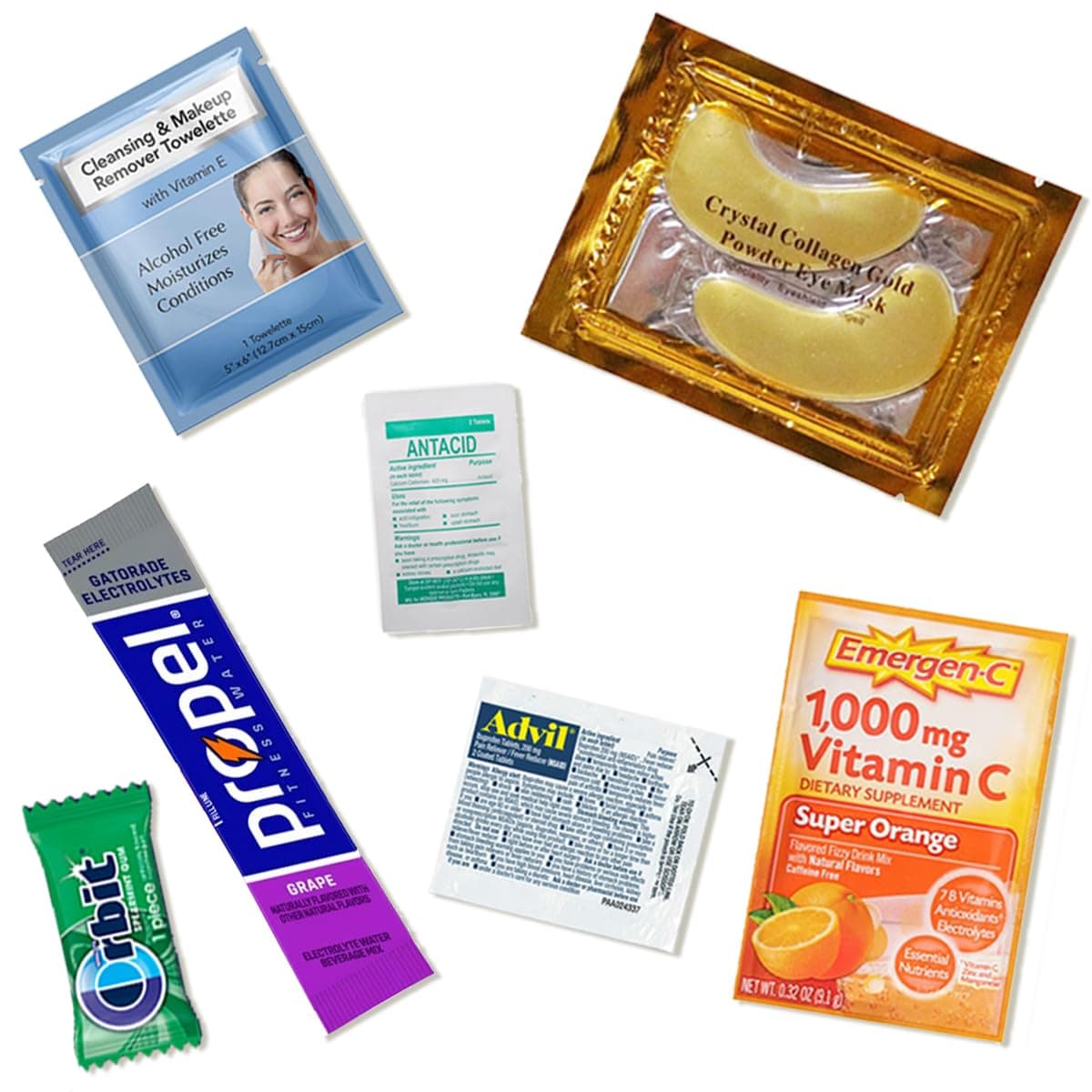 Real Vitamins 5 Sets of Hangover Kit Supplies for Bachelorette Parties, Weddings, Birthdays & Events - 8 Essential Hangover Recovery Items Per Set (5 Sets)