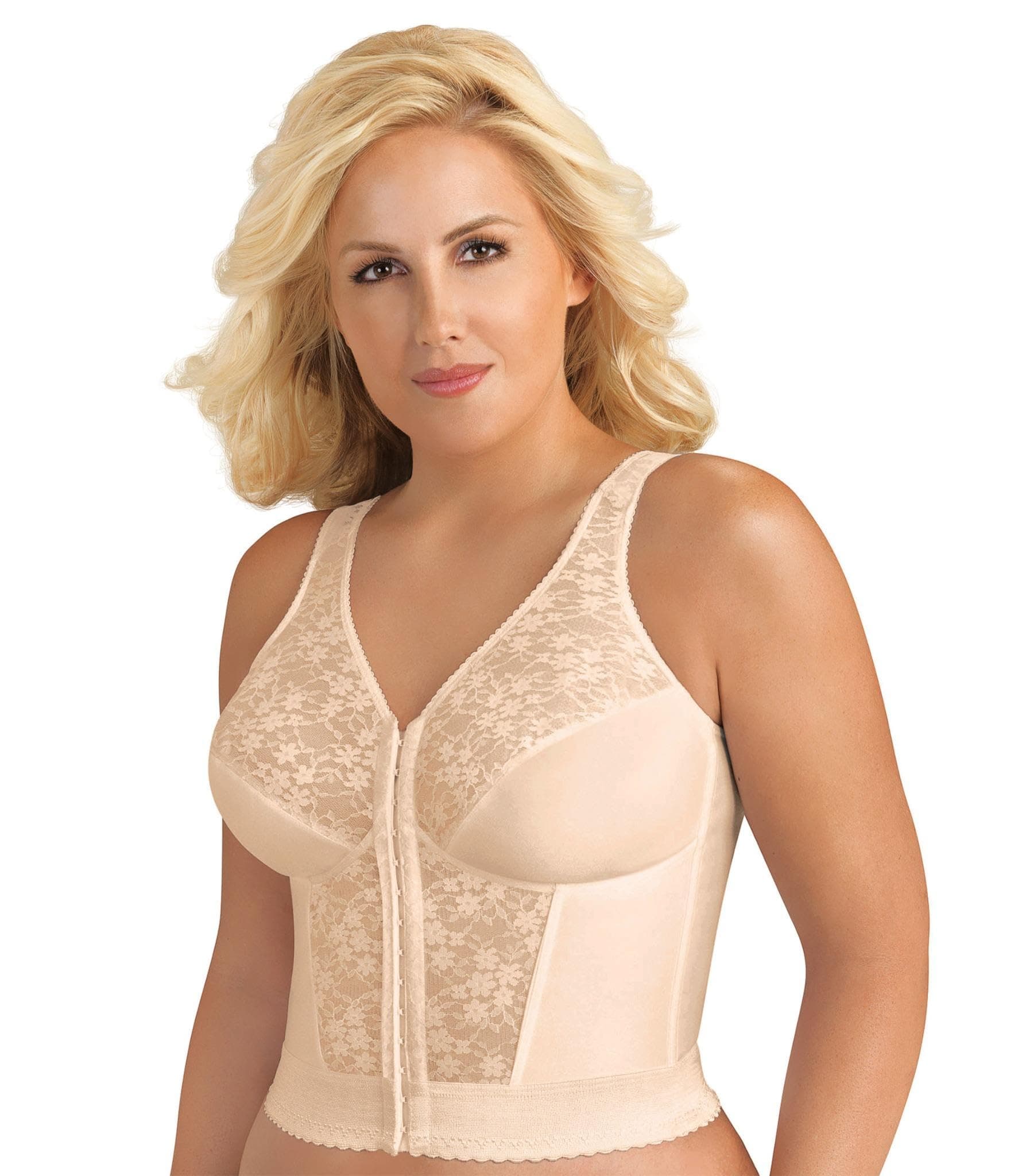 Exquisite Form 5107565 Fully Slimming Wireless Back & Posture Support Longline Bra with Front Closure & Lace