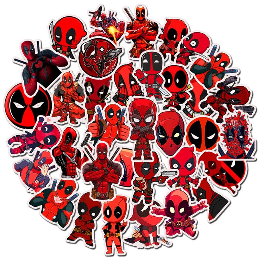 Laptop Stickers 35pcs Pack, Superhero Water Bottle Luggage Skateboard Sticker for Kids/Teen, Cool Vinyl Decal for Girl Travel Case Phone Notebook - Deadpool