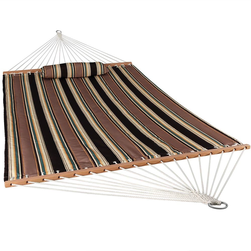 Sunnydaze Quilted Fabric Hammock Two Person with Spreader Bars, Indoor/Outdoor, Heavy Duty 450 Pound Capacity, Sandy Beach