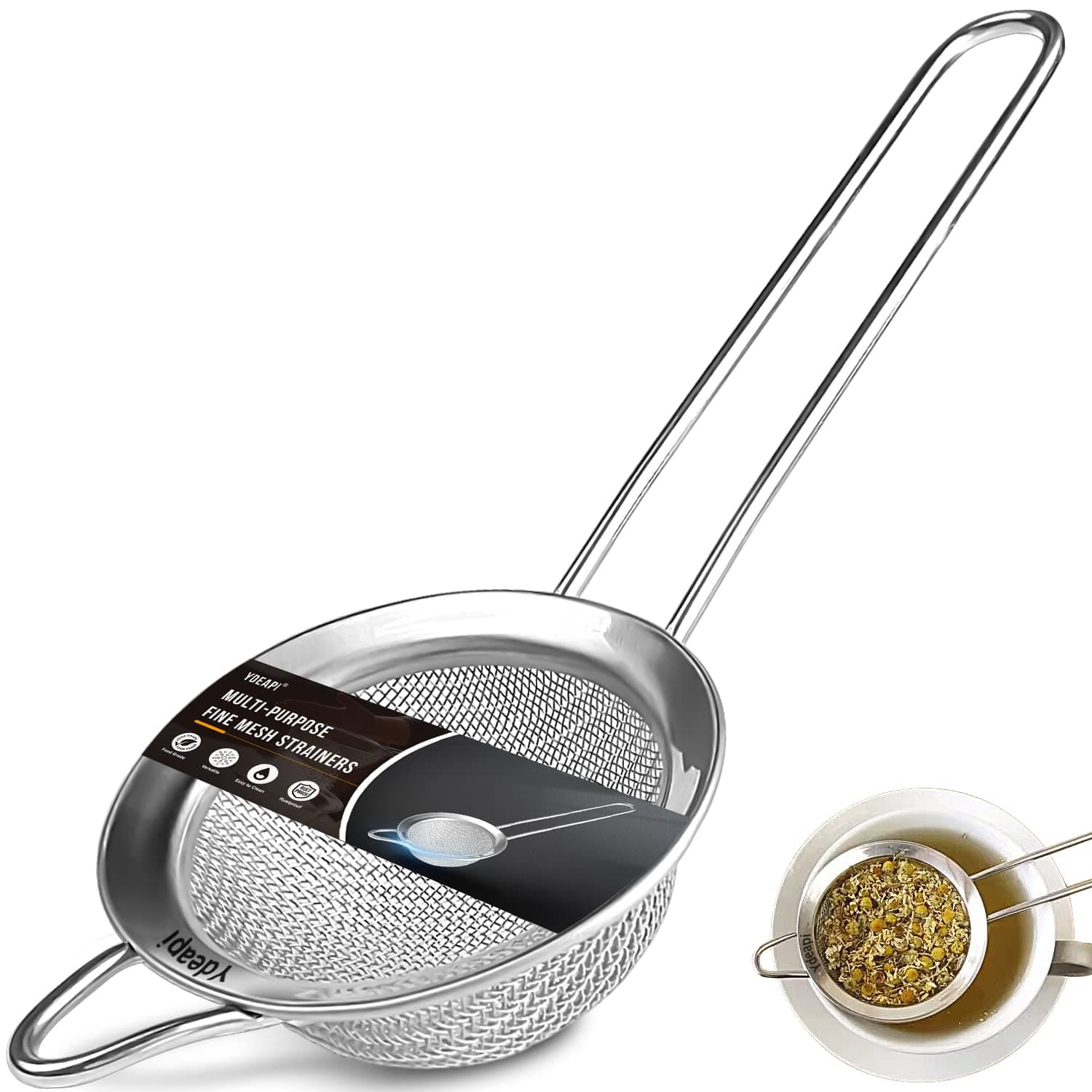 Fine Mesh Small Strainer 2.7 Inch, Metal Mini Sieve with Sturdy Handle, Stainless Steel Strainer for Tea, Juice, Coffee, Matcha Powder, Cocktail, Powdered Sugar