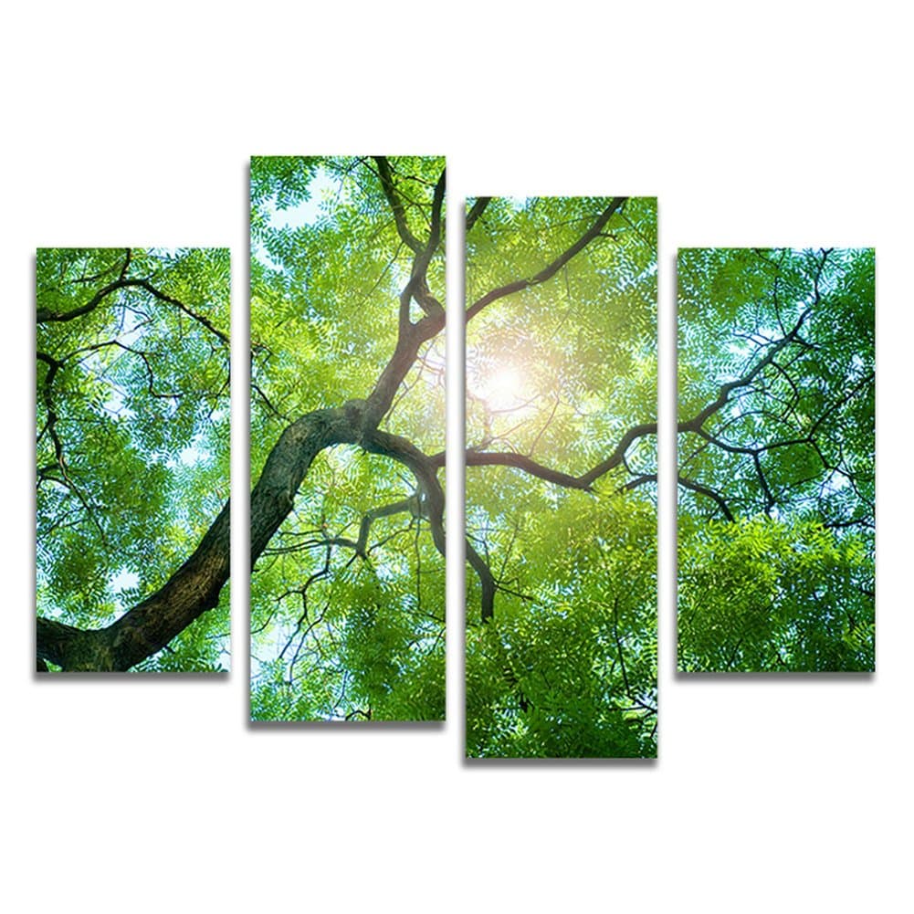 HtpArt 4 Panels Green Tree Painting Canvas Wall Art Picture Home Decoration Living Room Canvas Print Modern Painting (No Frame) Unframed htp36 48 inch x28 inch