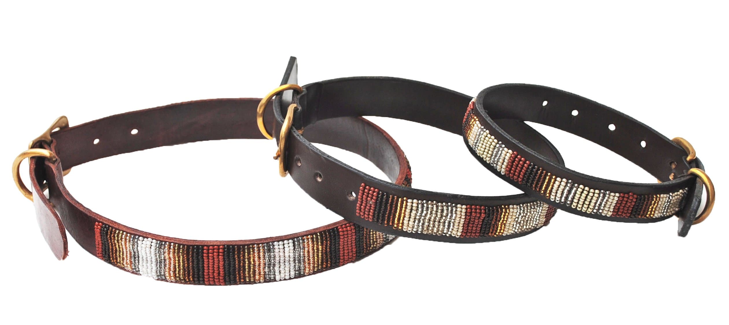 Kisiki Shades of Coffee Handmade Beaded Leather Dog Collar - VARIOUS SIZES