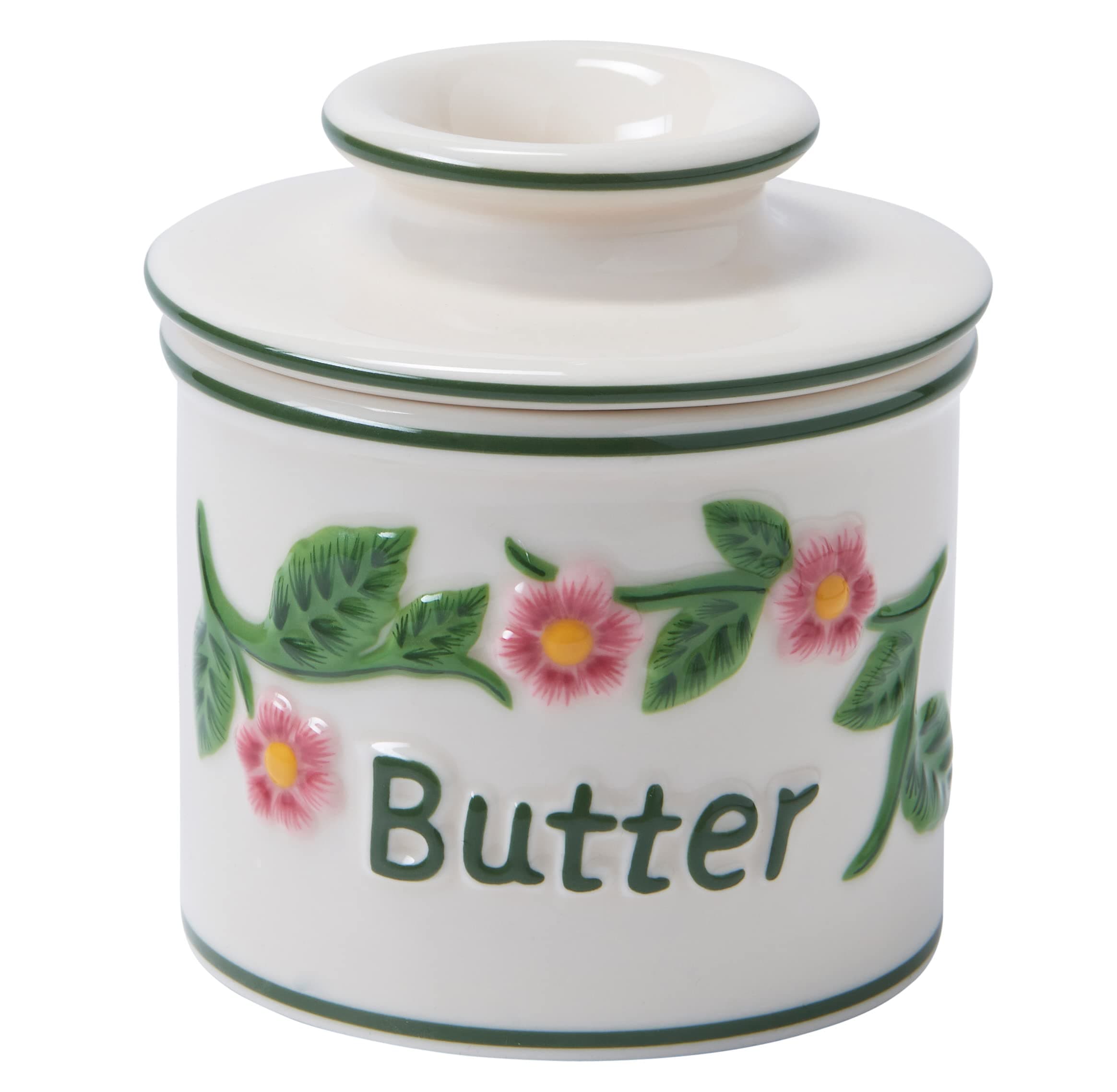 The Original Butter Bell crock by L Tremain, a Countertop French Ceramic Butter Dish Keeper for Spreadable Butter, La Fleur Collection (Hand Painted Raised Floral)