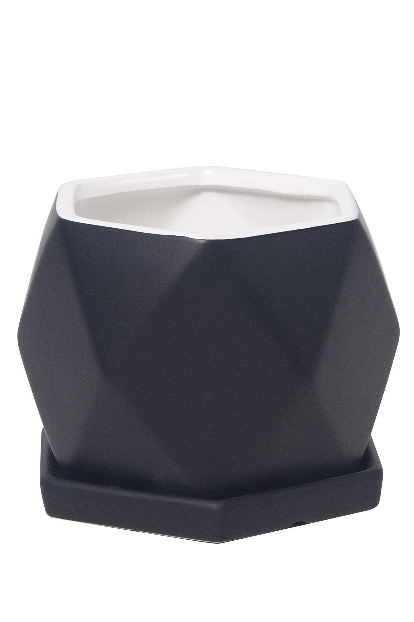 Ekirlin Hexagon Flower Pot with Tray,Flowerpots with Drainage for Indoor Outdoor Cactus Succulent,Plants Pot for Succulents, Houseplants, Aloe, Herbs, Fern, Snake Plant (Black)