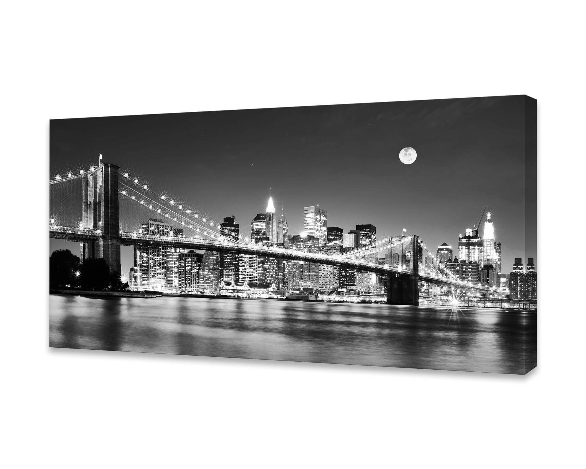Baisuart-Q30362 Brooklyn Bridge Night View 1 Panels Landscape Artwork Canvas Prints Moon Night New York City Scene Picture Paintings Black and white Wall Art for Oiffce Home Decorations Wall Decor
