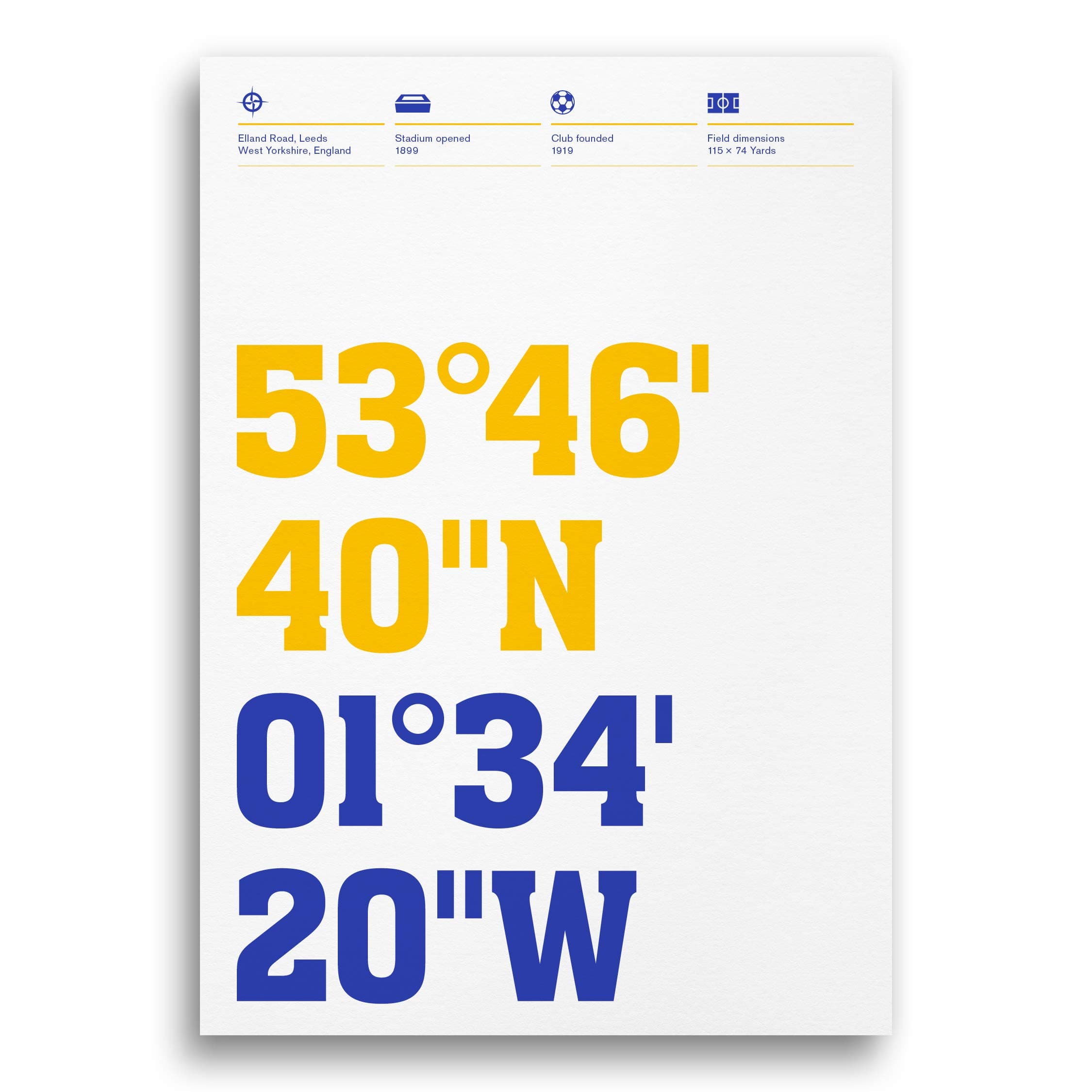 Leeds, 'Elland Road' Stadium Coordinates, Prints and Posters, Football Gifts By Dinkit