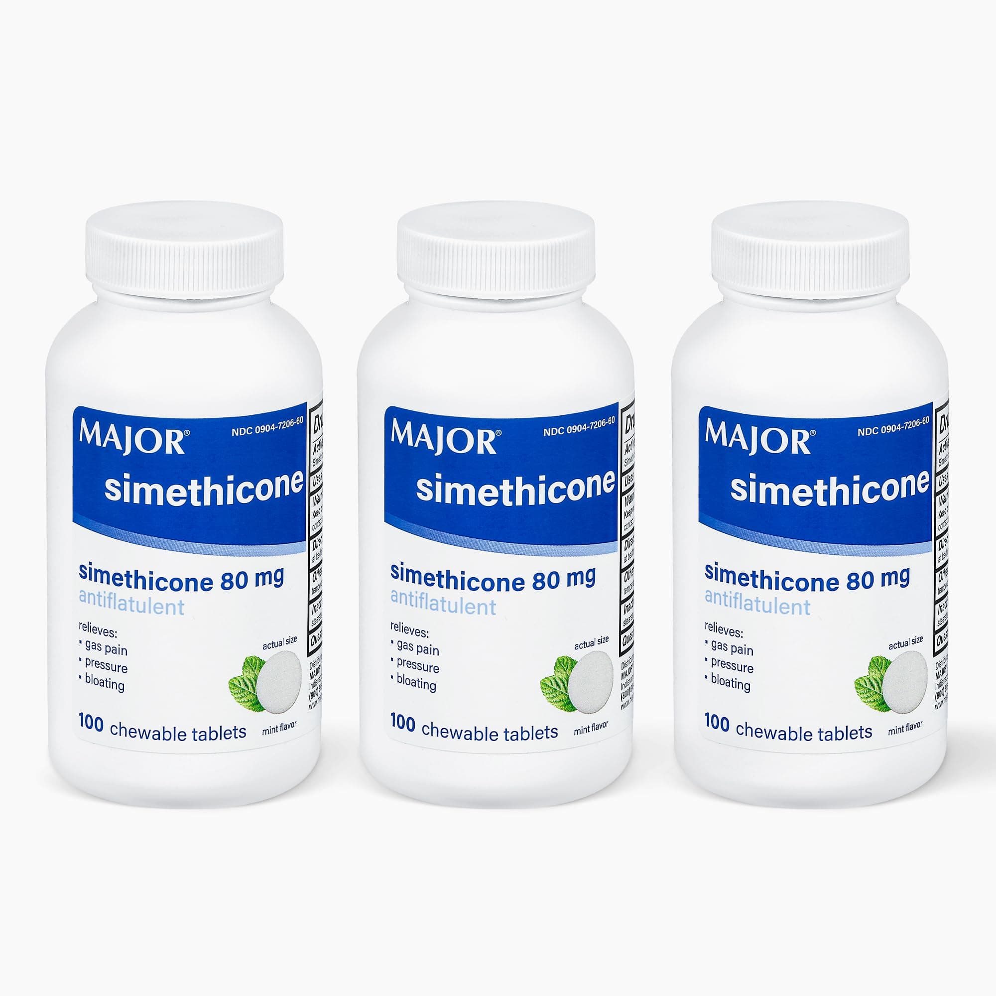 Simethicone Gas Relief 80 mg - Anti Flatulence, Bloating and Gas Pressure Aid - 100 Chewable Tablets (3 Pack)
