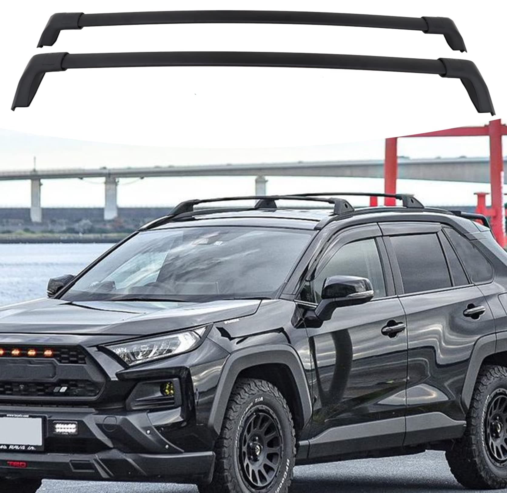 2 Pieces Cross Bars Fit for Toyota RAV4 2019 2020 2021 2022 Black Crossbars Roof Rack Baggage Luggage Lockable