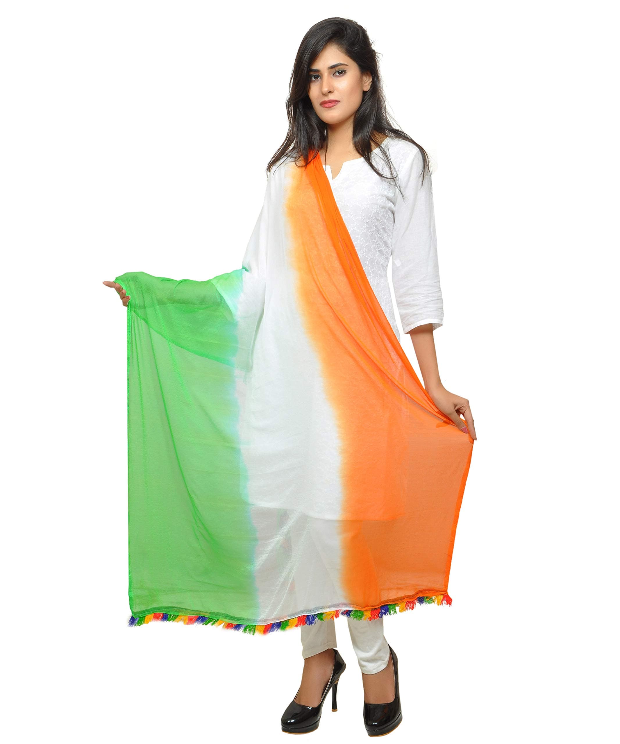 Banjara IndiaWomen's Soft Chiffon Solid Dupatta (TRG-Border) Tricolour - SuperTiranga