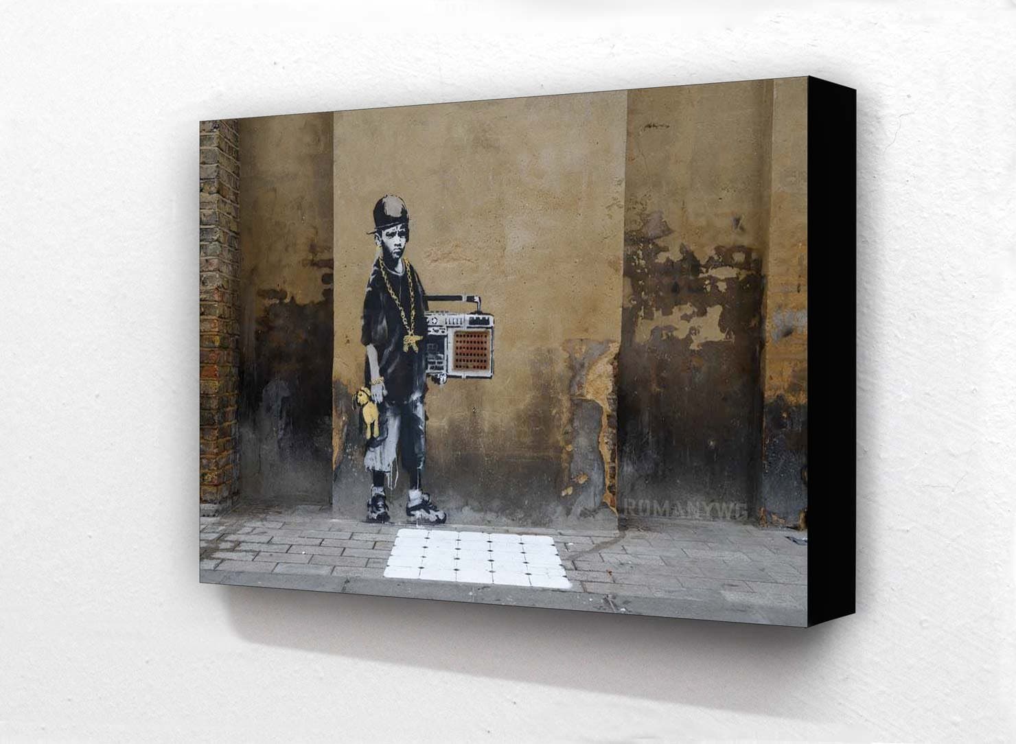 Banksy Ghetto Boy Air Brick 6 x 4 Inches Postcard Size Block Mounted Print