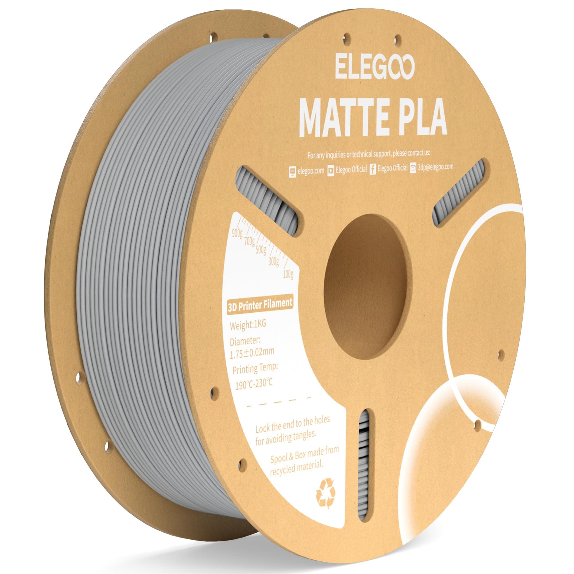 ELEGOO(エレグー) マット PLA フィラメント スレートグレー 1KG、1.75mm 3Dプリンターフィラメント寸法精度+/- 0.02mm、1kg カーボードスプール (2.2ポンド) ほとんどのFDM 3Dプリンター用