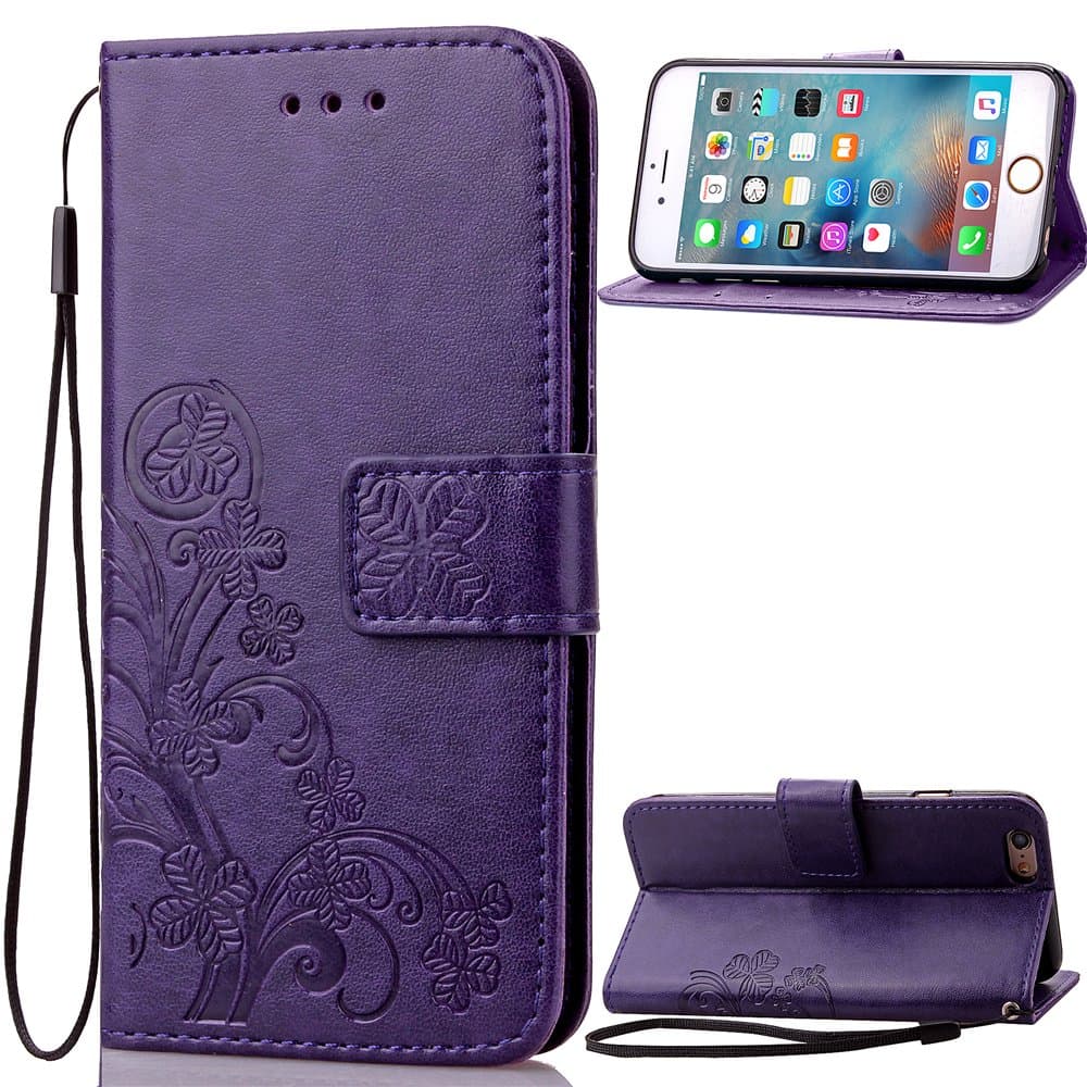Qiaogle Phone Case - PU Leather Stand Wallet Flip Case Cover for OPPO A37 (5.0 inch) - SD05 / Purple Lucky Clover