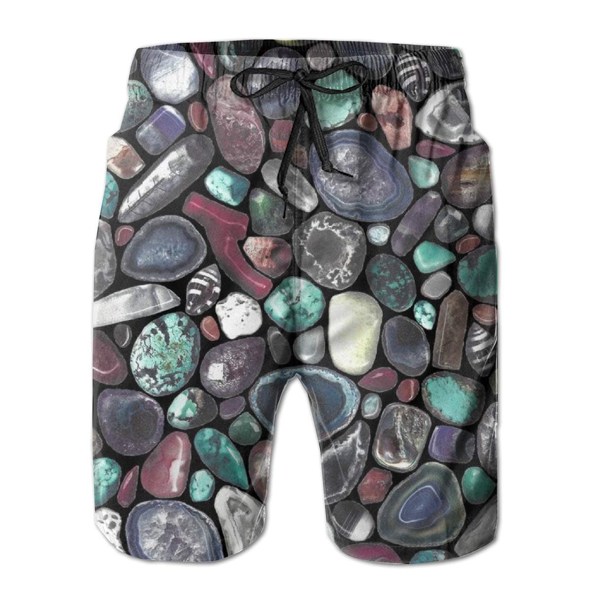 Coore Reu Men's Swim Trunks Large Colorful Black Gemstone Collage_1703
