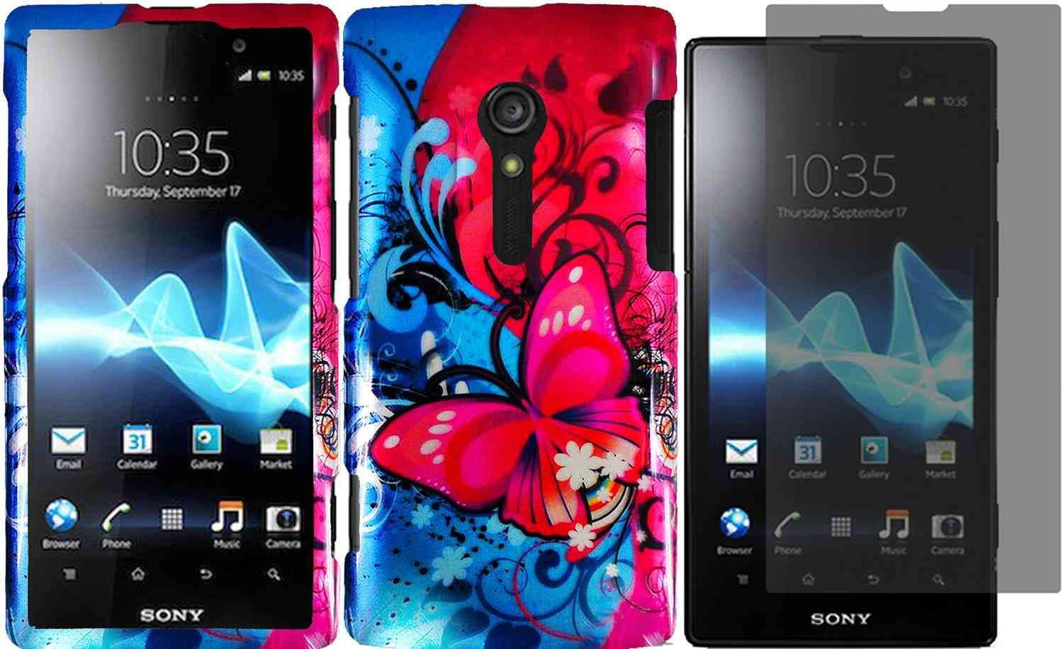 For Sony Ericsson Xperia Ion LT28i LT28at Hard Design Cover Case Butterfly Bliss+LCD Screen Protector
