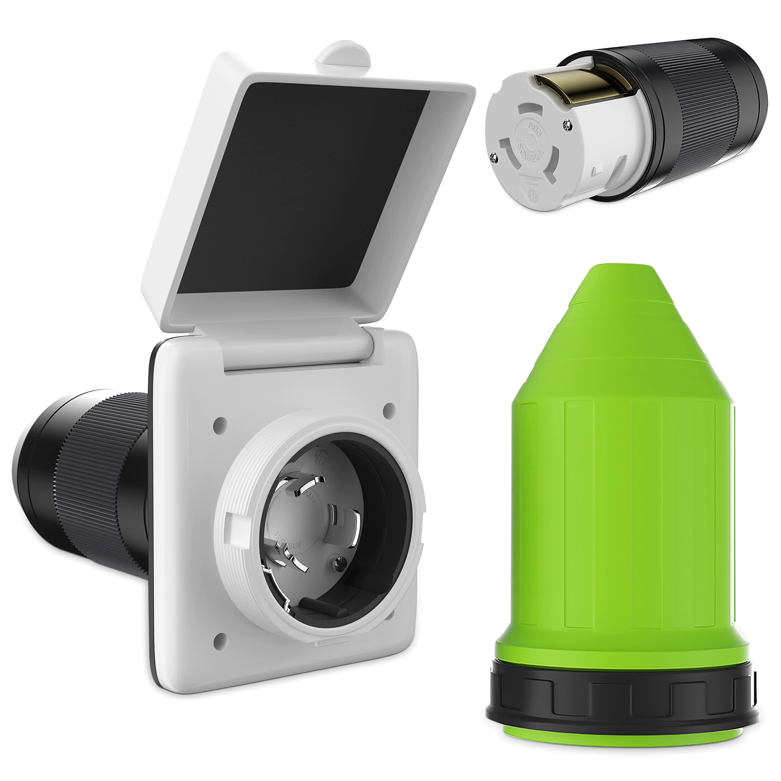 50 AMP RV Trailer Marine Power Cord Power Inlet - Female Twist locking Connector - Weatherproof Boot Kit