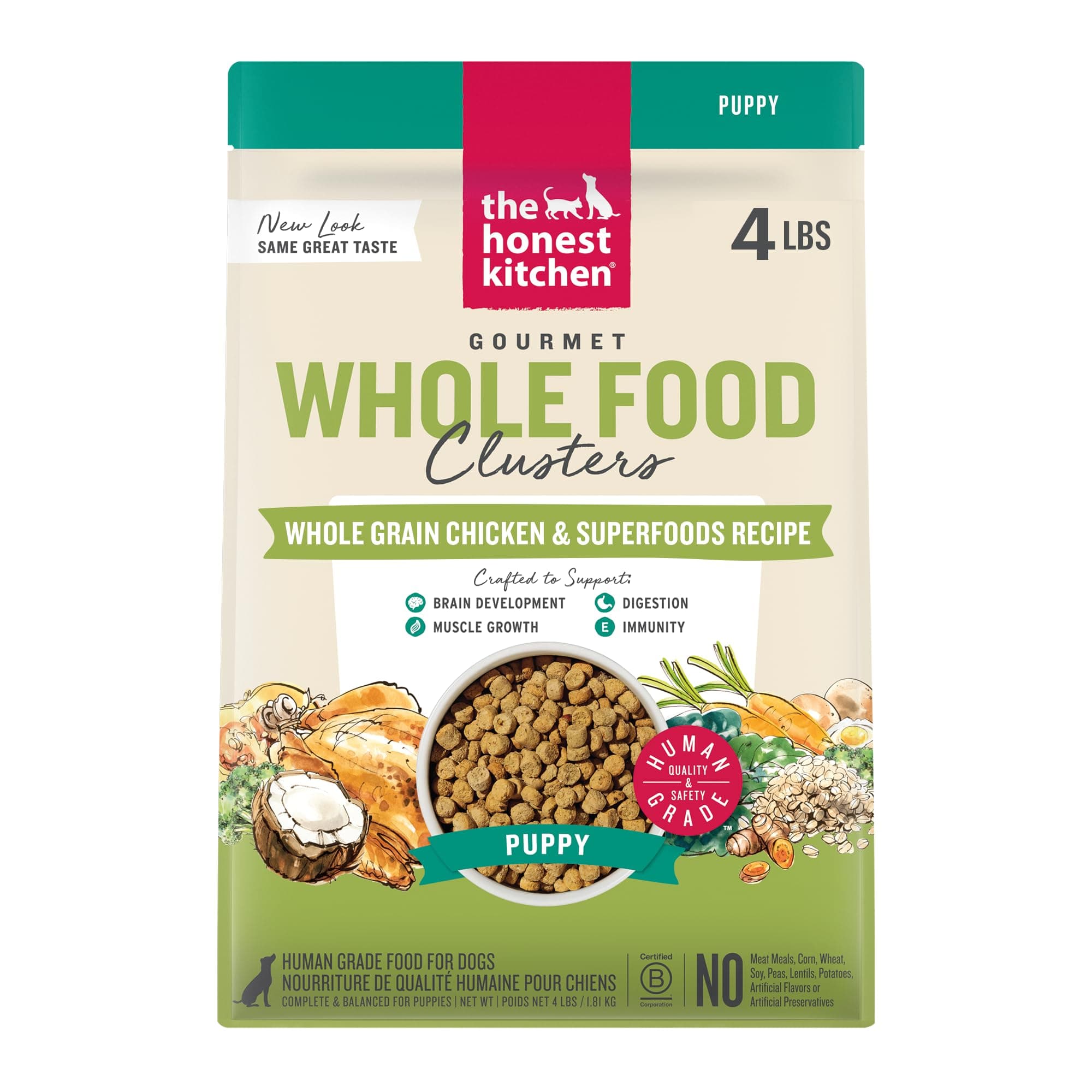 Whole Food Clusters Puppy Whole Grain Chicken Dry Dog Food, 4 lb Bag