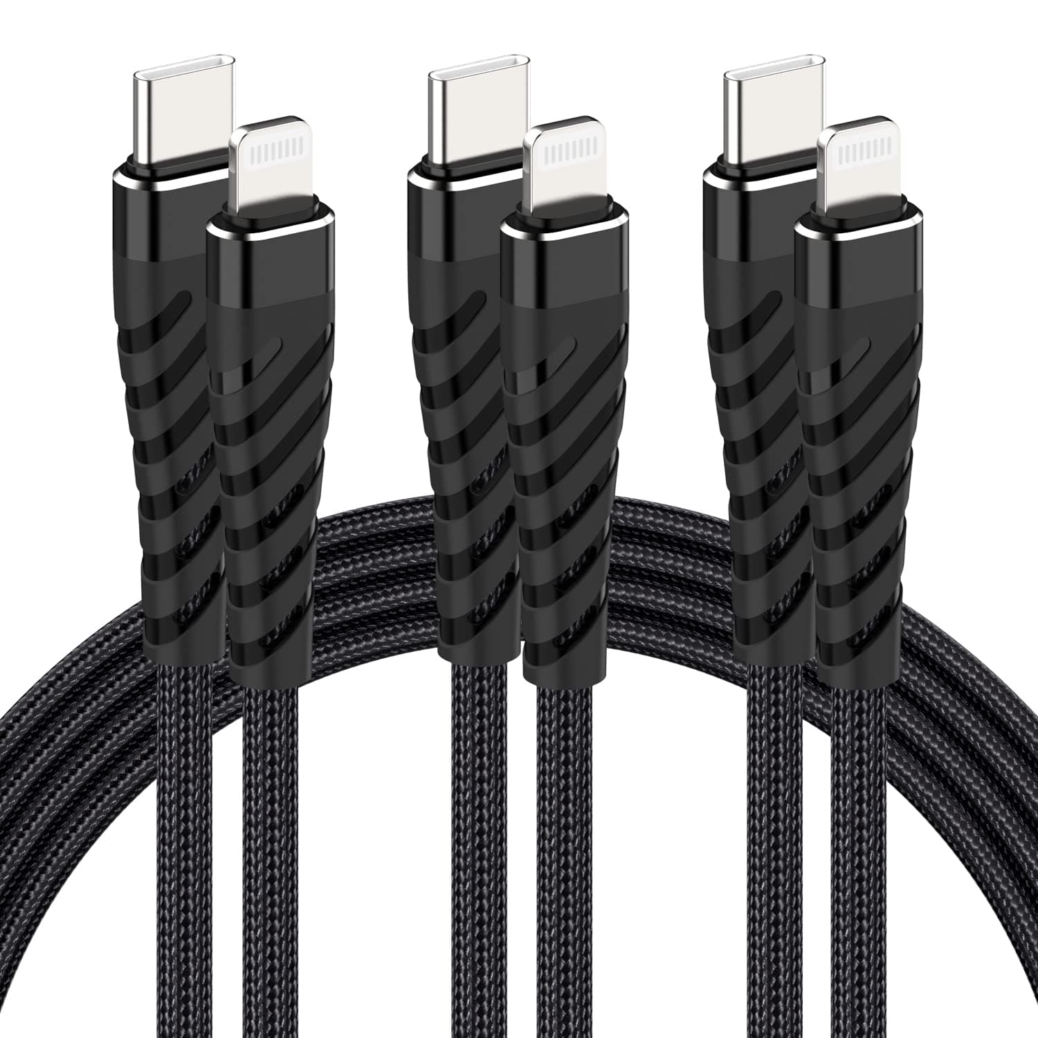 20W USB C to Lightning Cable Fast Charging 【3Pack-6ft】 Apple MFi Certified Nylon Braided Quick Charger Cable for iPhone 13 12 11/Mini/Pro/ProMax/iPad 8 -Black